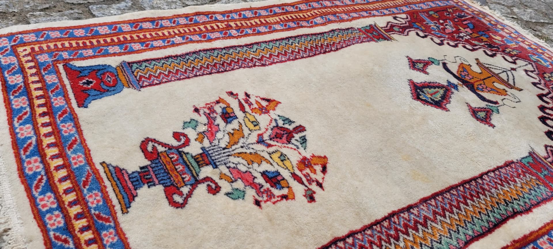 Dywan Buchara 93x63 cm, beżowy czerwony niebieski żółty, wełna bawełna, Pakistan - 303940