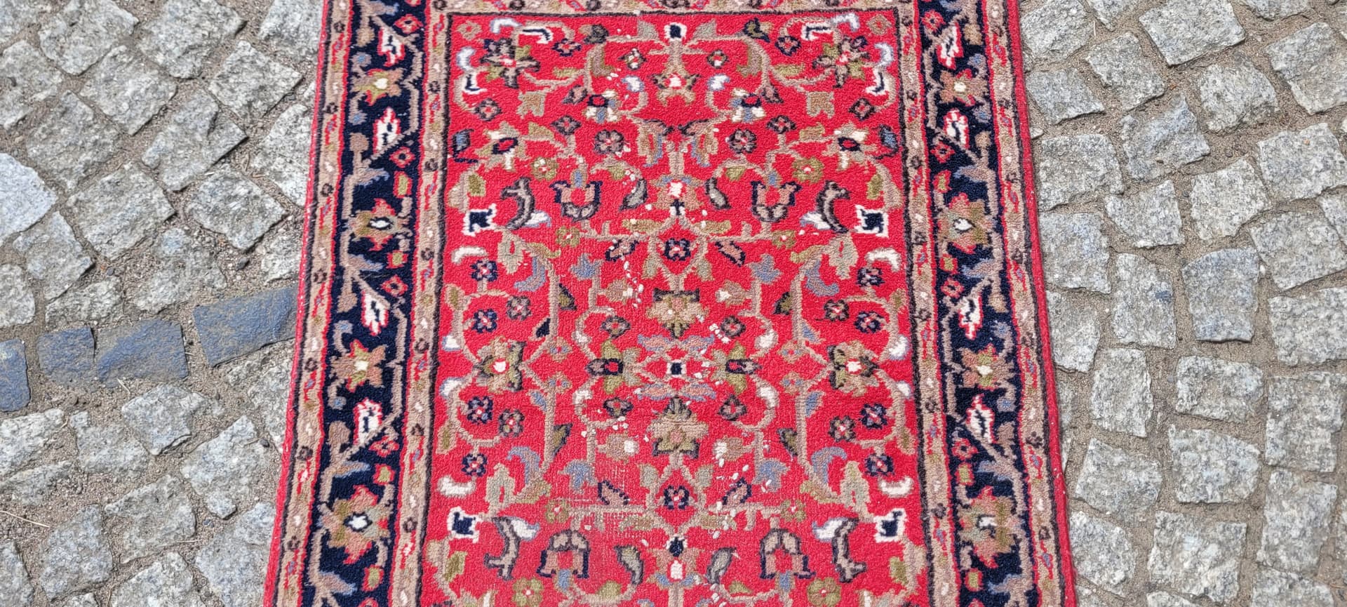 Rug Indo Tabriz 105x64 cm, red navy, wool cotton, India - 303967
