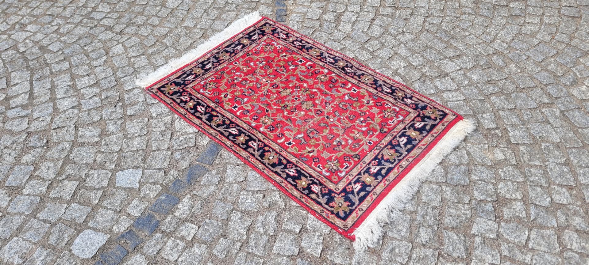 Rug Indo Tabriz 105x64 cm, red navy, wool cotton, India - 303960