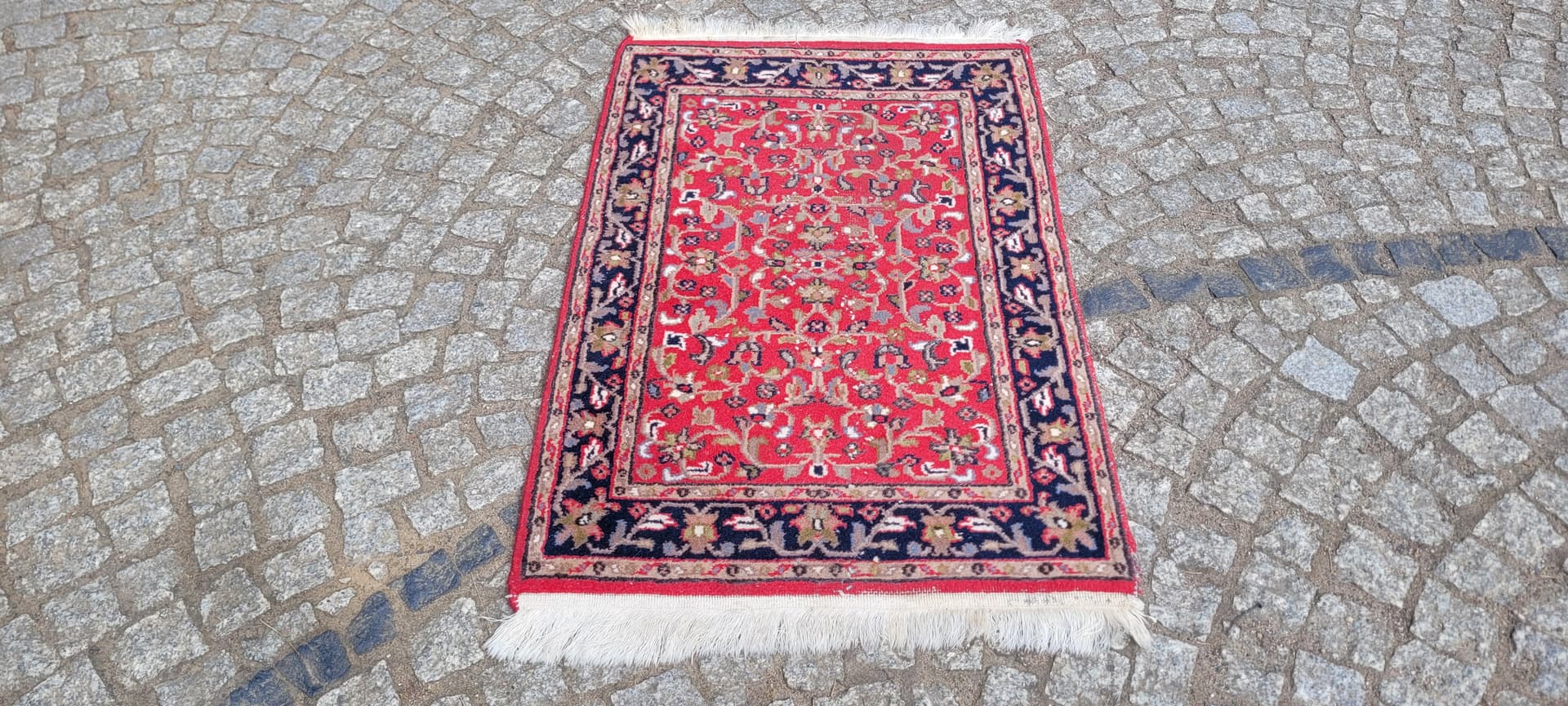 Rug Indo Tabriz 105x64 cm, red navy, wool cotton, India - 303957