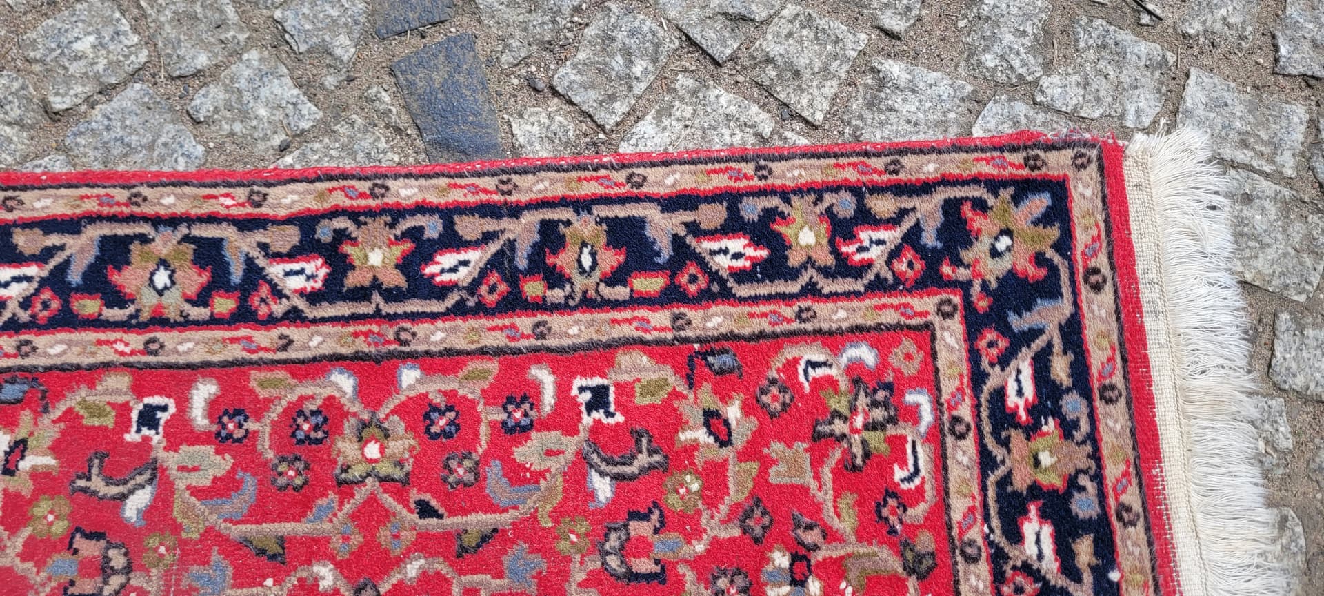Rug Indo Tabriz 105x64 cm, red navy, wool cotton, India - 303966