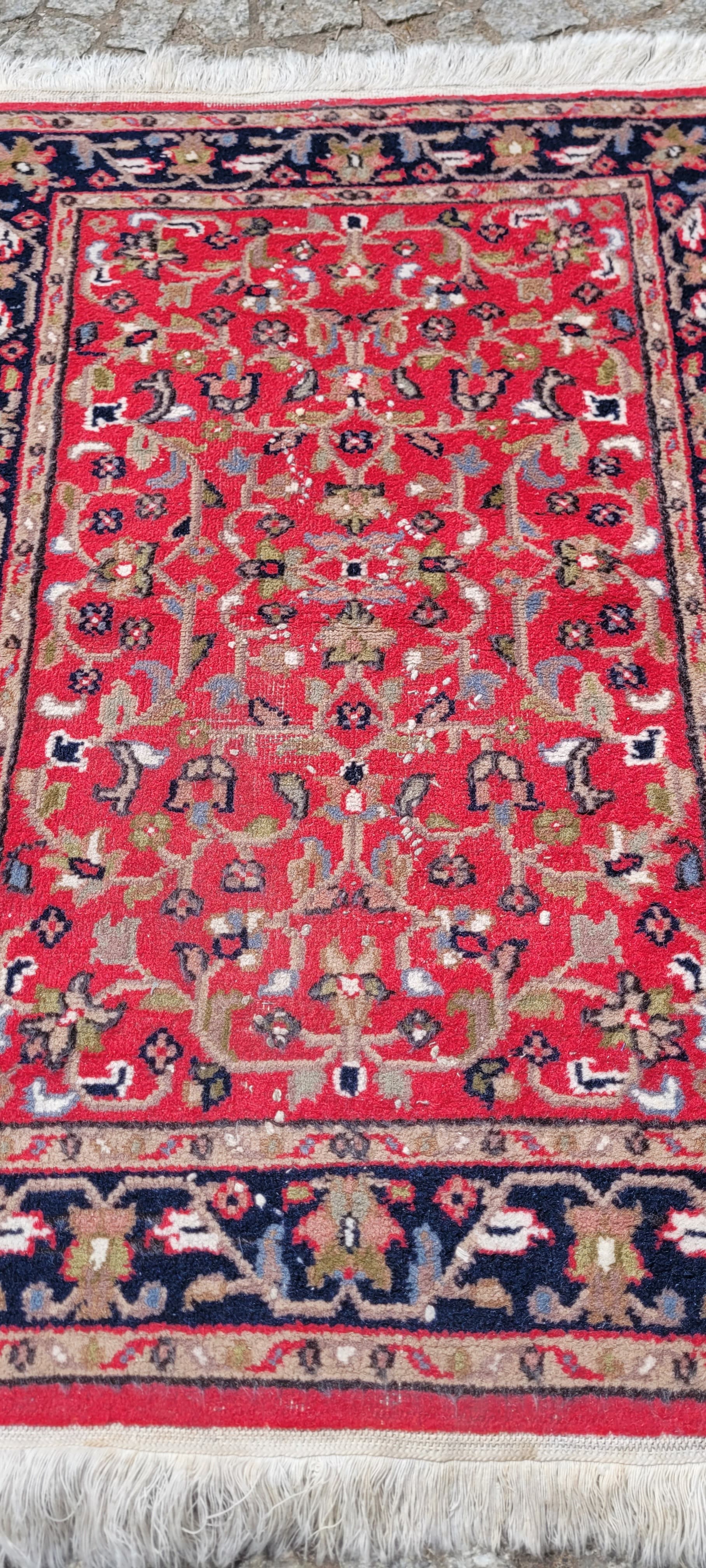 Rug Indo Tabriz 105x64 cm, red navy, wool cotton, India - 303958