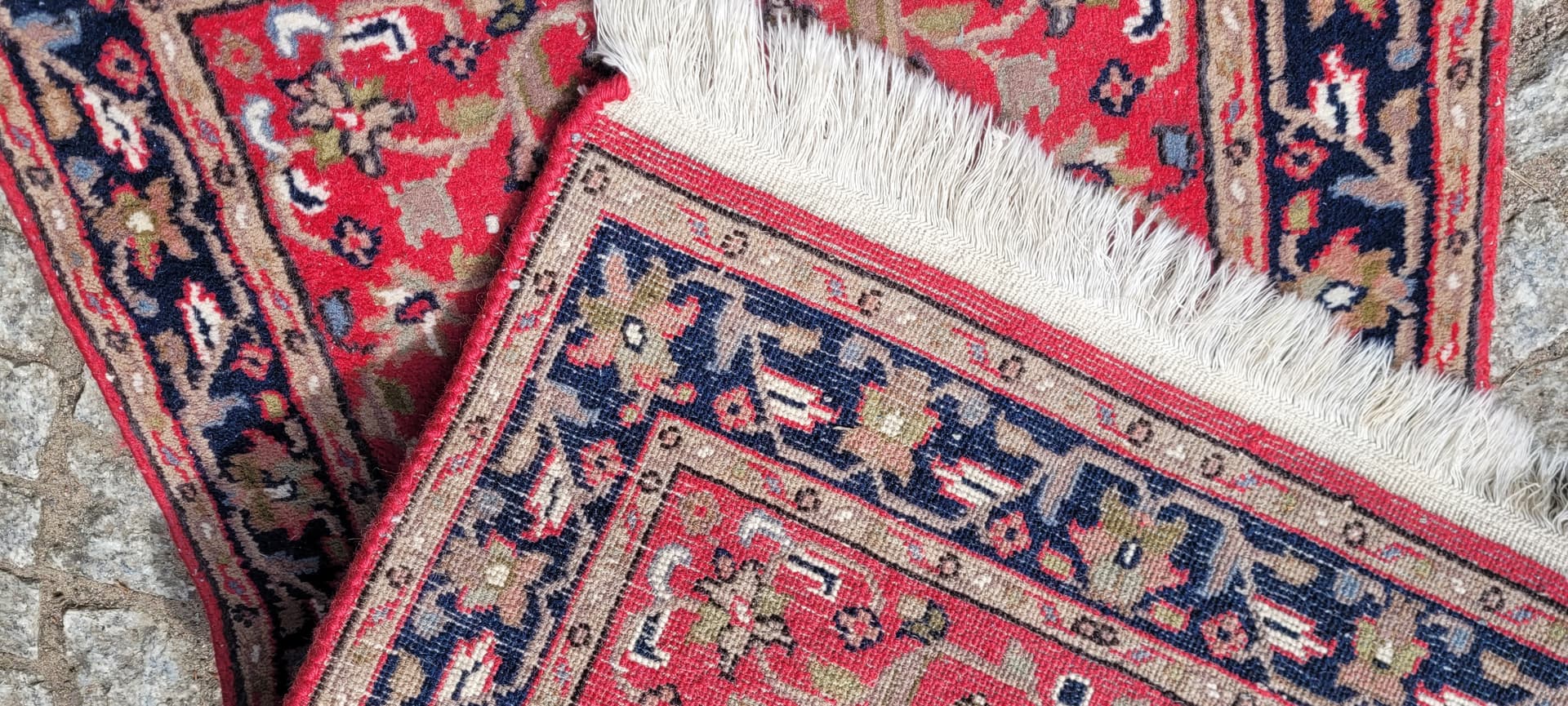 Rug Indo Tabriz 105x64 cm, red navy, wool cotton, India - 303968