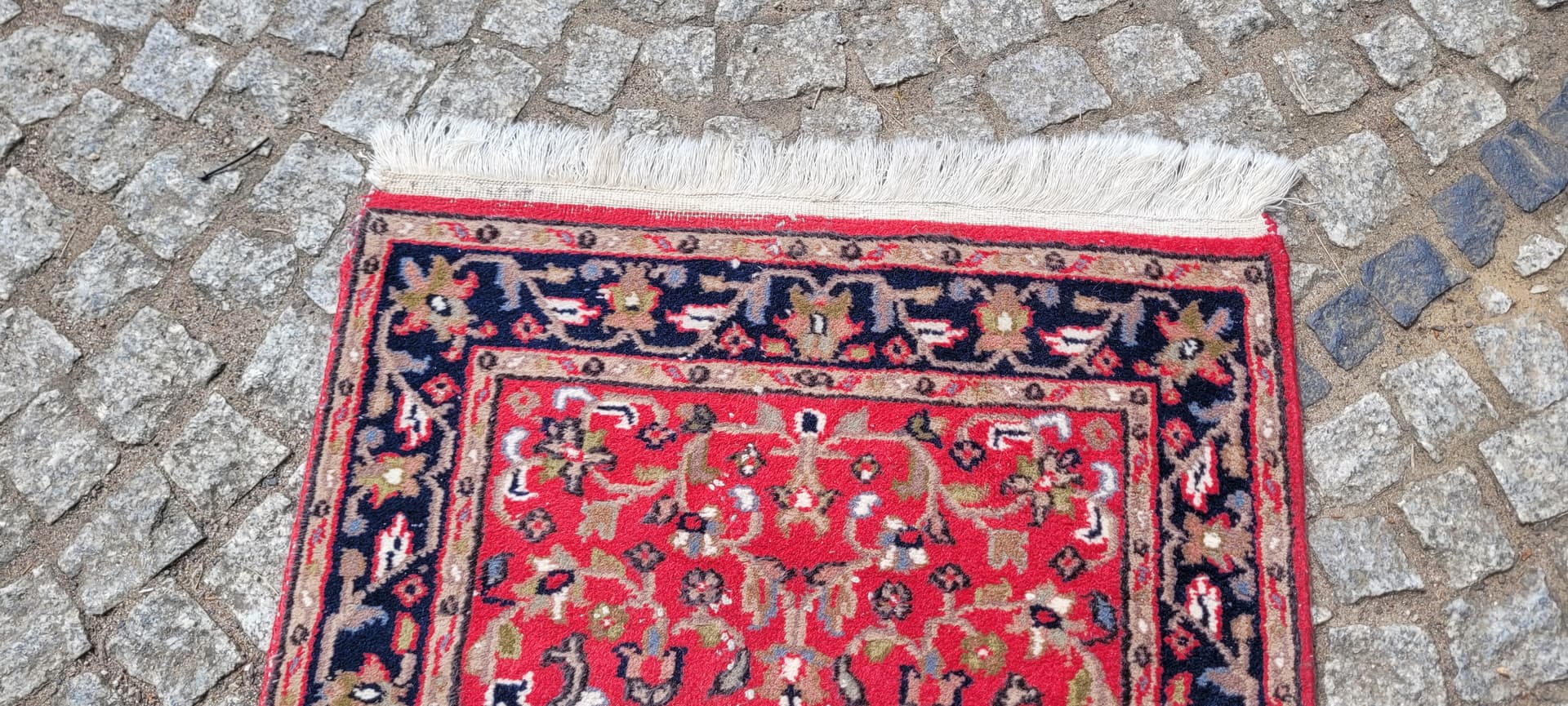 Rug Indo Tabriz 105x64 cm, red navy, wool cotton, India - 303965