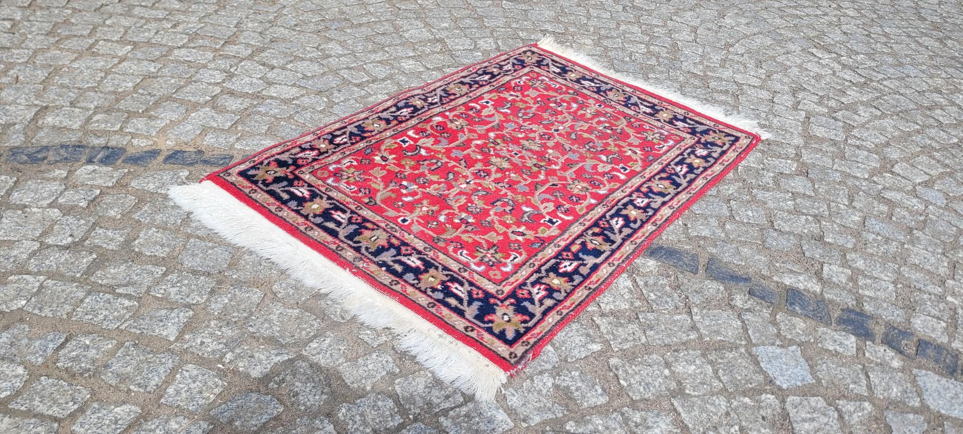 Rug Indo Tabriz 105x64 cm, red navy, wool cotton, India - 303956