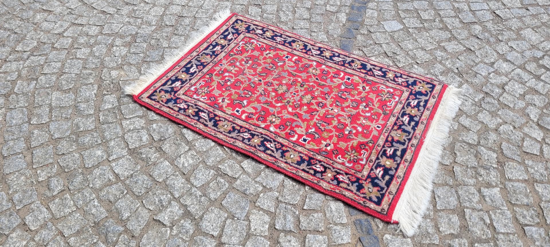 Rug Indo Tabriz 105x64 cm, red navy, wool cotton, India - 303954