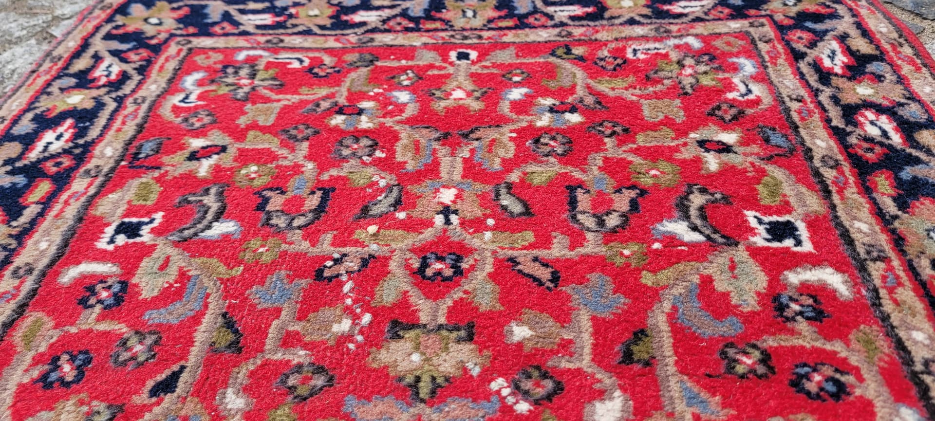 Rug Indo Tabriz 105x64 cm, red navy, wool cotton, India - 303959
