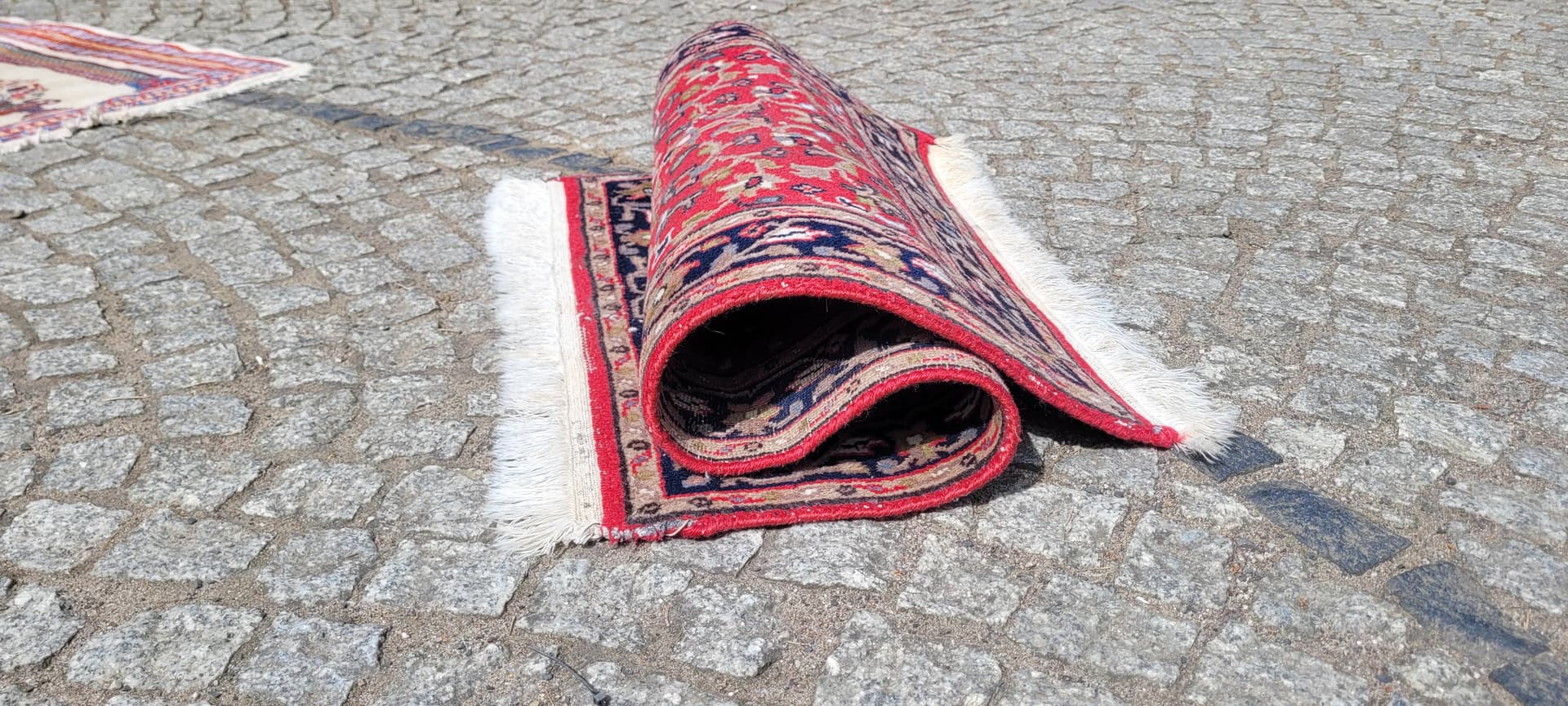 Rug Indo Tabriz 105x64 cm, red navy, wool cotton, India - 303955