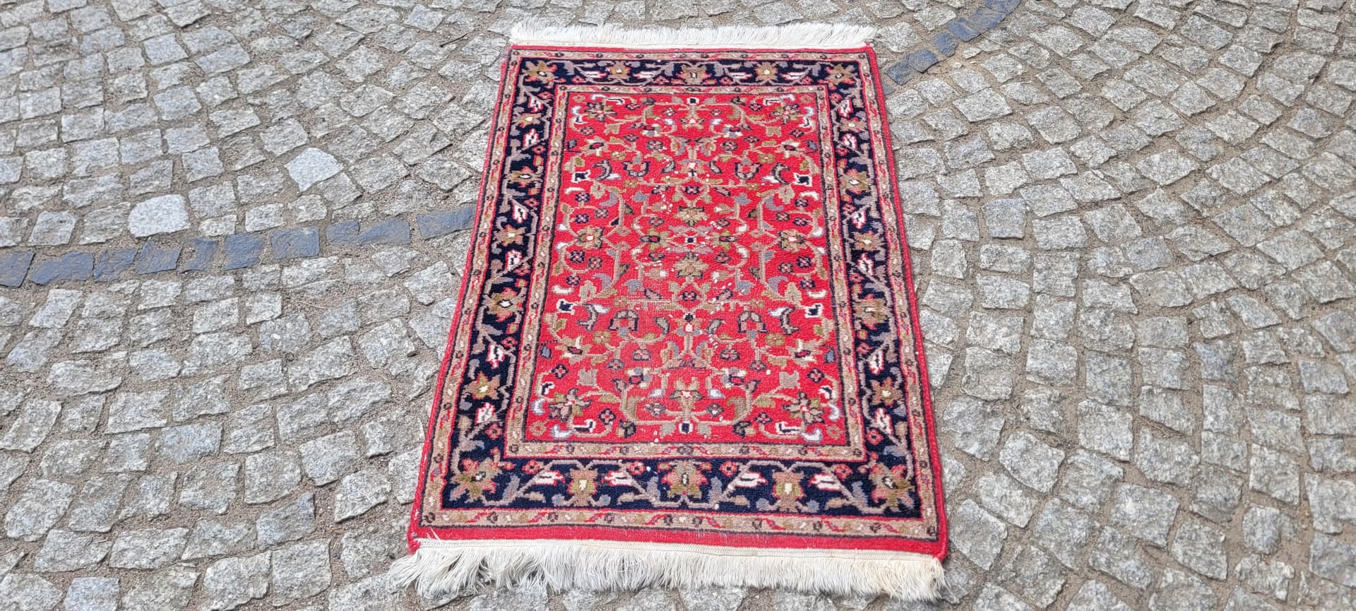 Rug Indo Tabriz 105x64 cm, red navy, wool cotton, India - 303961