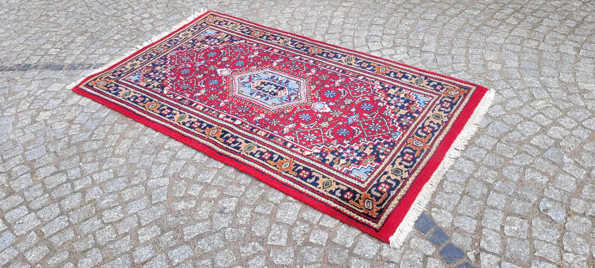 Dywan Bidjar 93x175 cm, wełna czerwona, bawełna beżowa, Indie - 303986