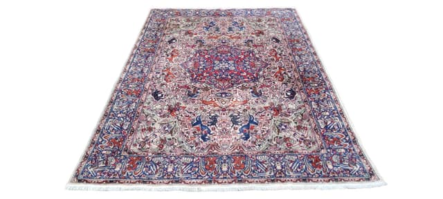 Rug Isfahan pictorial 282x185 cm, cream red blue, wool cotton, Iran, 1920s. - DIMENSION