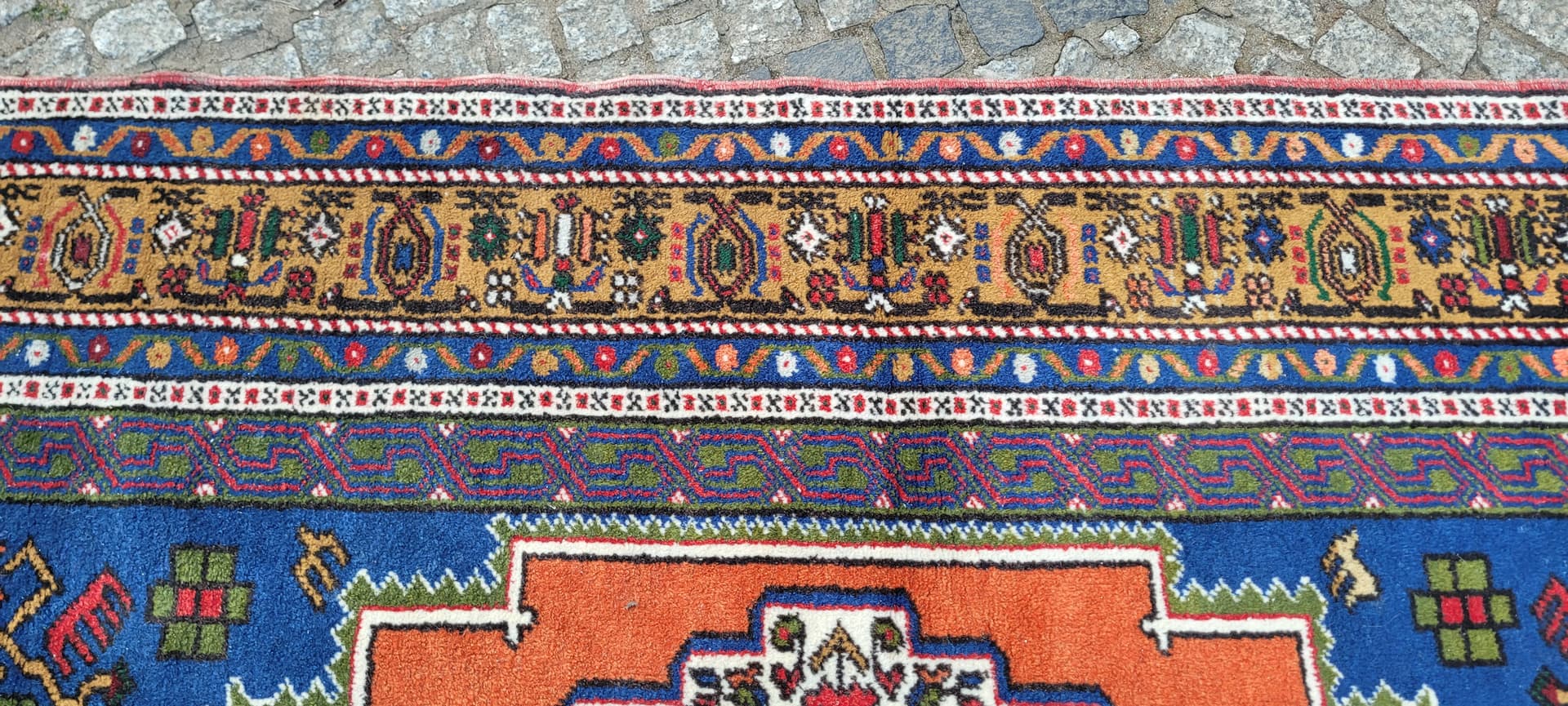 Dywan anatolijski, 130x215 cm, pomarańczowy niebieski, wełna, Turcja, początek XX w. - 304047