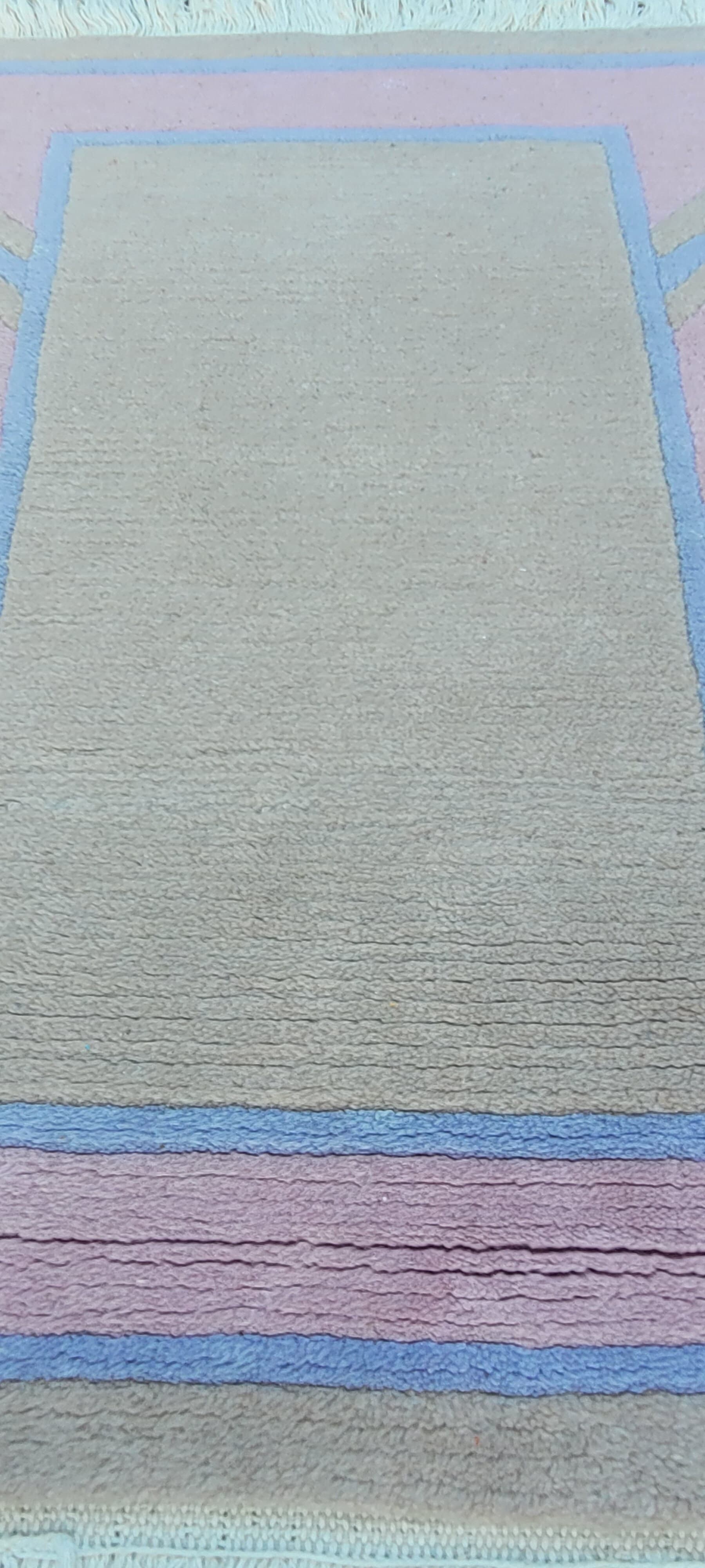 Dywan nepalski, beżowy róż niebieski żółty, wełna bawełna, Nepal, 62x102 cm - 304061