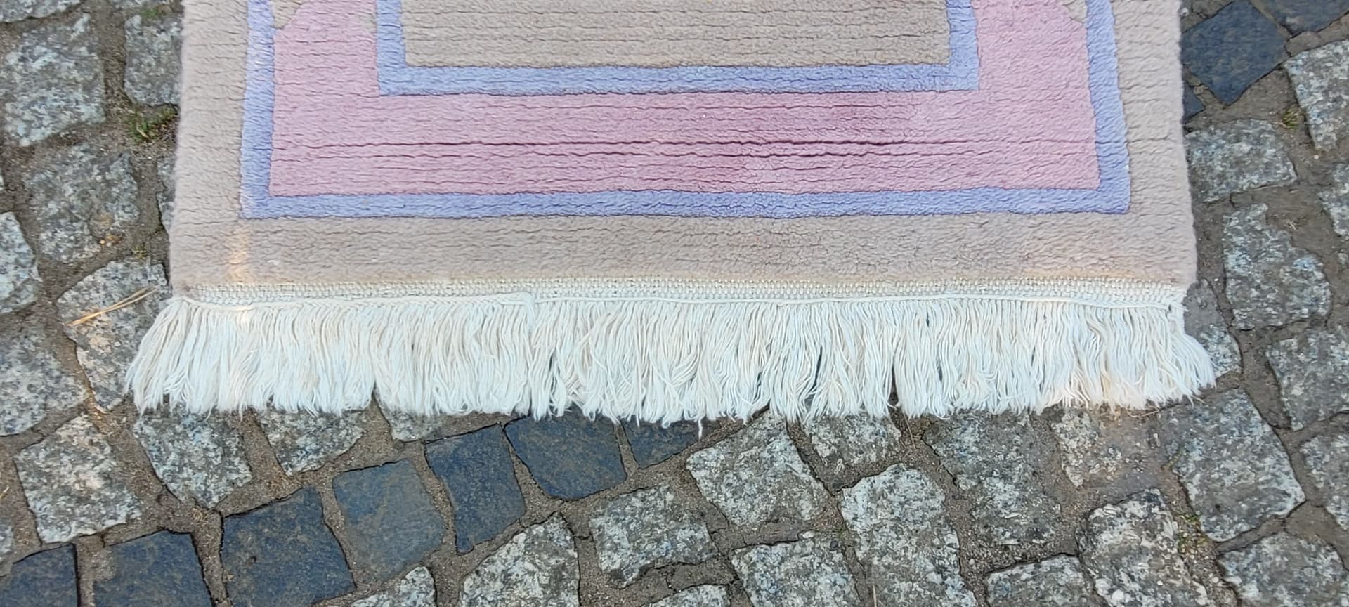 Dywan nepalski, beżowy róż niebieski żółty, wełna bawełna, Nepal, 62x102 cm - 304066