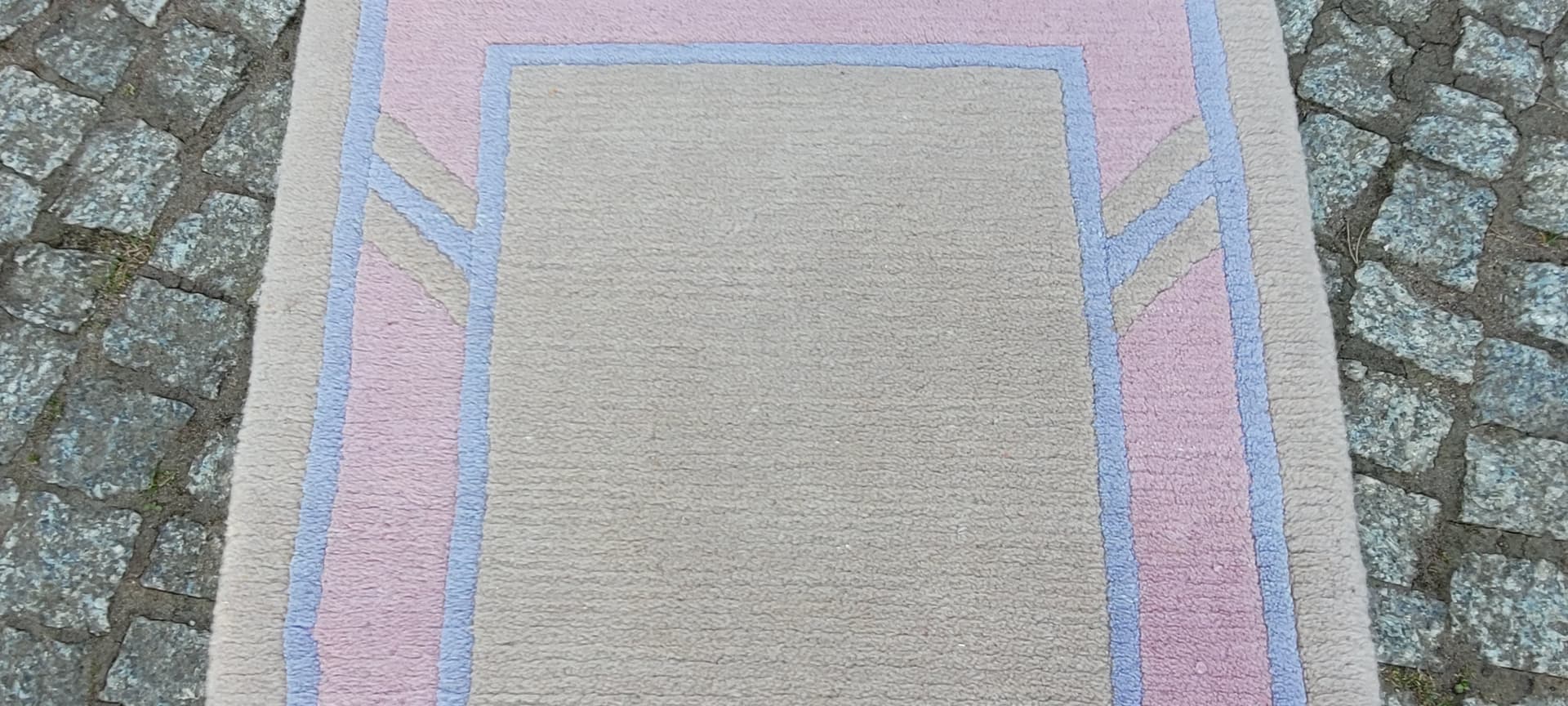 Dywan nepalski, beżowy róż niebieski żółty, wełna bawełna, Nepal, 62x102 cm - 304063