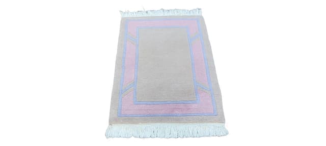Dywan nepalski, beżowy róż niebieski żółty, wełna bawełna, Nepal, 62x102 cm - WYMIARY