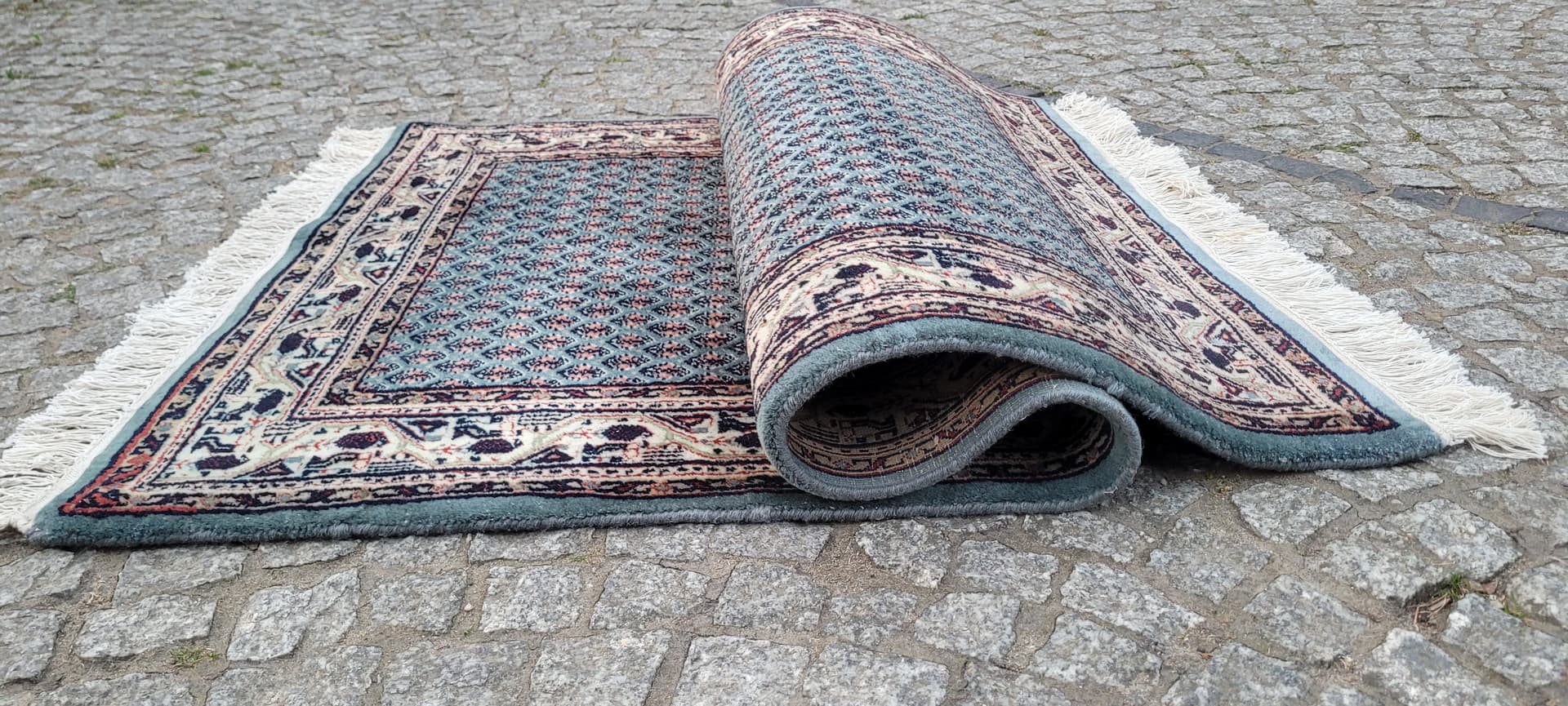 Rug Indo Sarough Mir 73x180 cm, blue-grey, wool, cotton, India - 304076