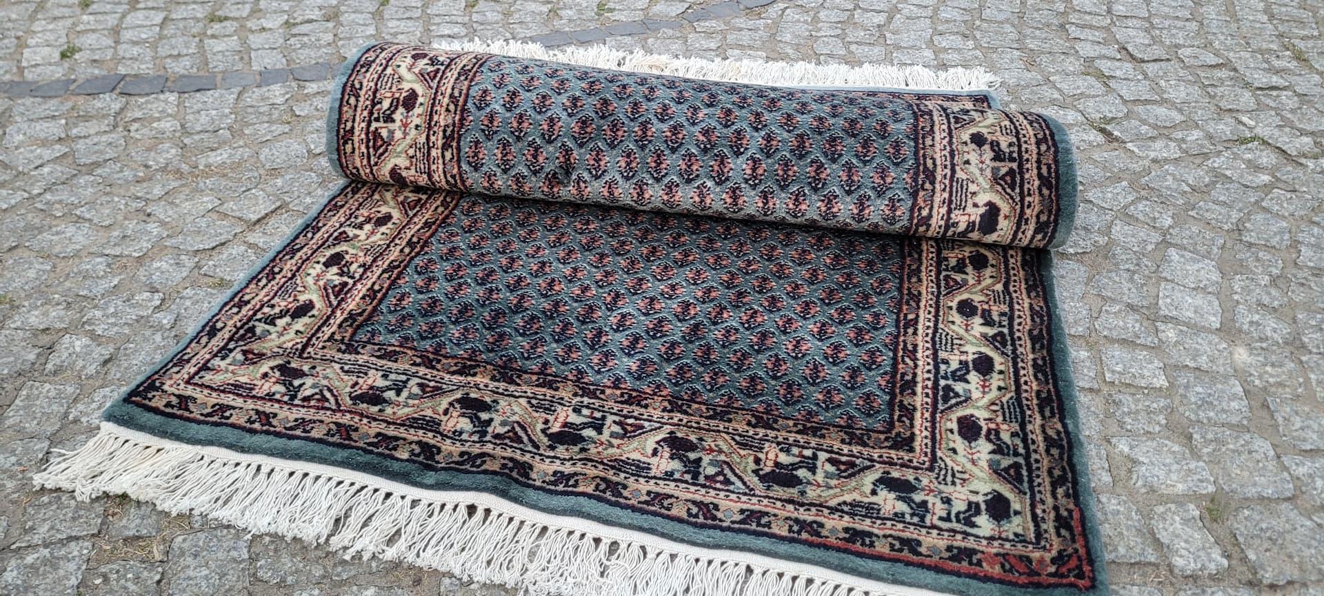 Rug Indo Sarough Mir 73x180 cm, blue-grey, wool, cotton, India - 304078