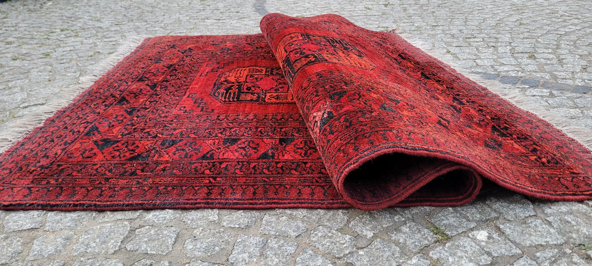 Dywan Afgan, 205x133 cm, czerwony, wełna, Afganistan, lata 70. - 304092