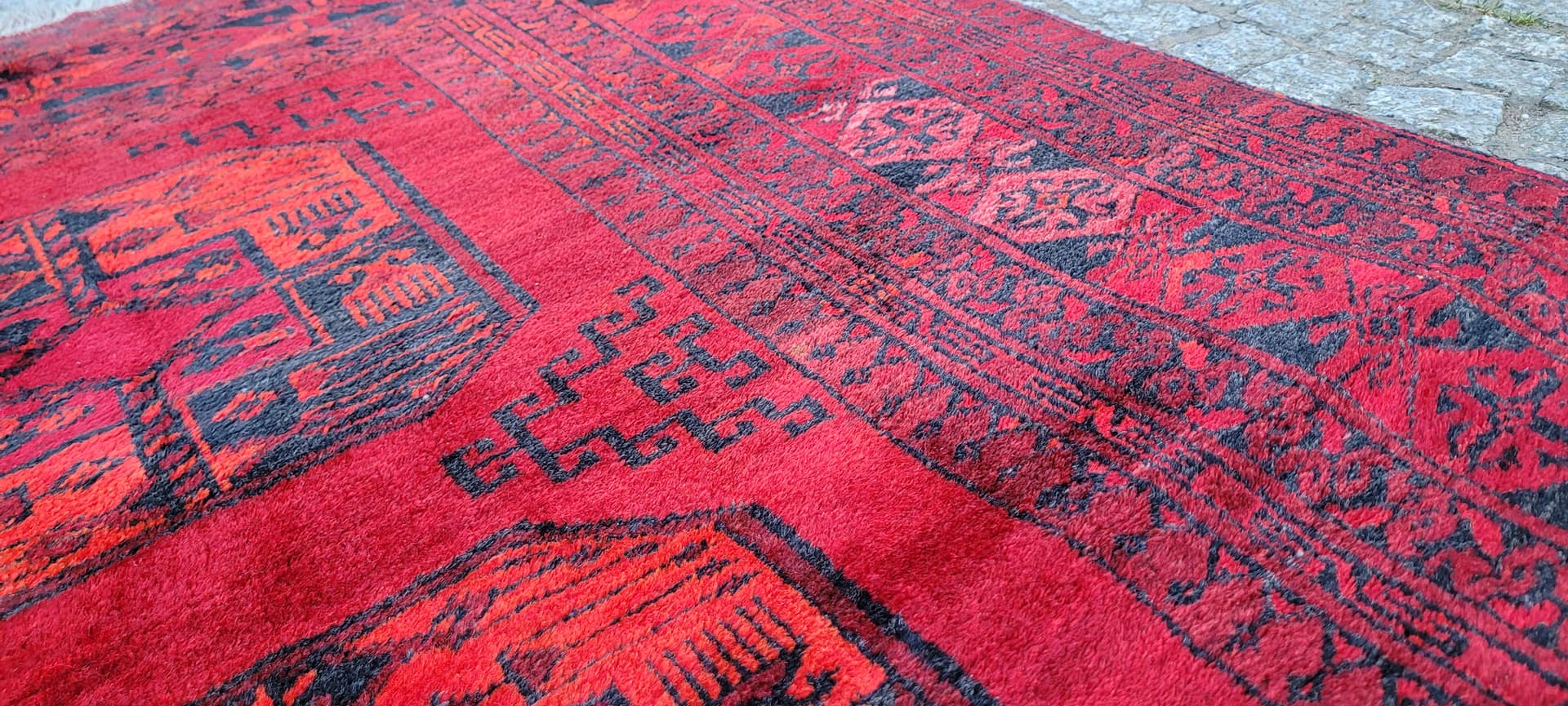 Dywan Afgan, 205x133 cm, czerwony, wełna, Afganistan, lata 70. - 304101