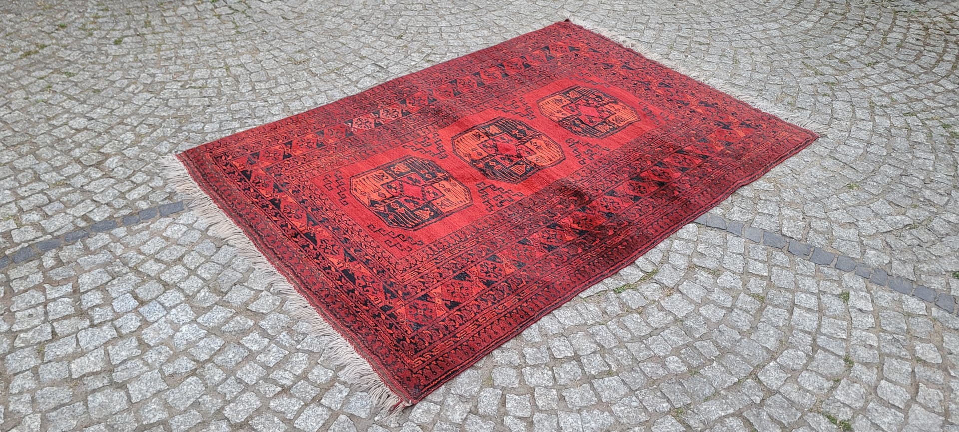Dywan Afgan, 205x133 cm, czerwony, wełna, Afganistan, lata 70. - 304097
