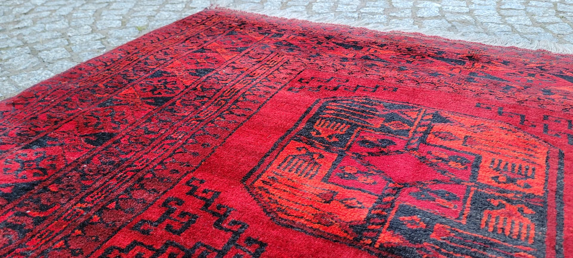 Dywan Afgan, 205x133 cm, czerwony, wełna, Afganistan, lata 70. - 304096