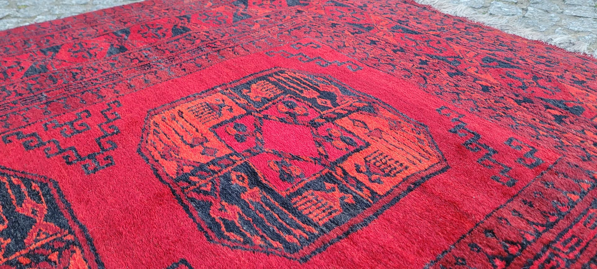 Dywan Afgan, 205x133 cm, czerwony, wełna, Afganistan, lata 70. - 304098