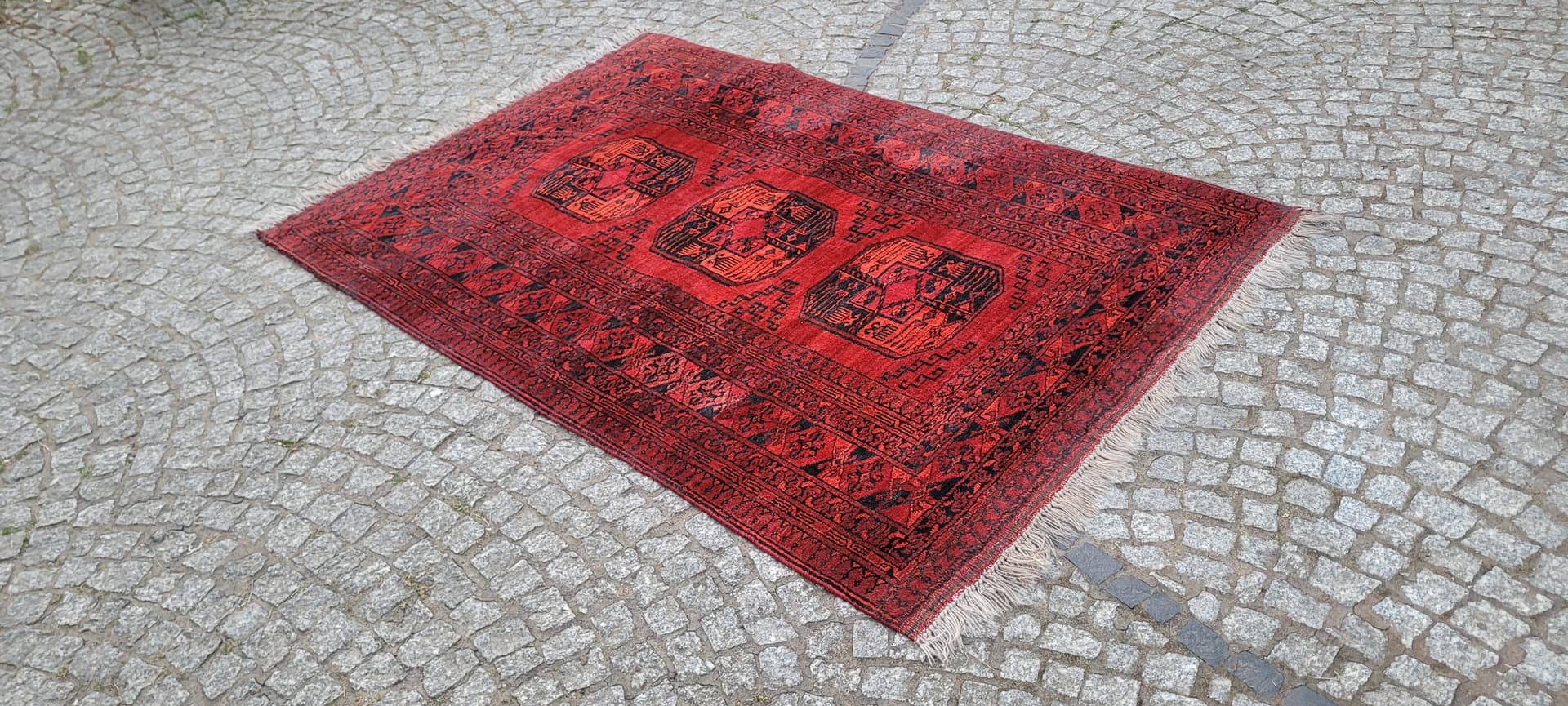 Dywan Afgan, 205x133 cm, czerwony, wełna, Afganistan, lata 70. - 304094