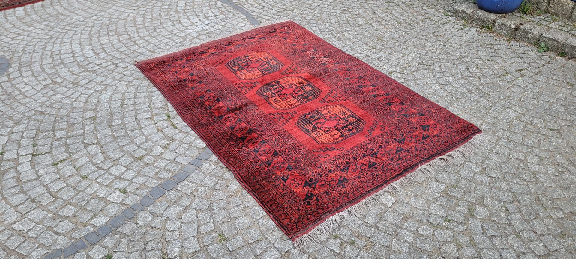 Dywan Afgan, 205x133 cm, czerwony, wełna, Afganistan, lata 70. - 304095
