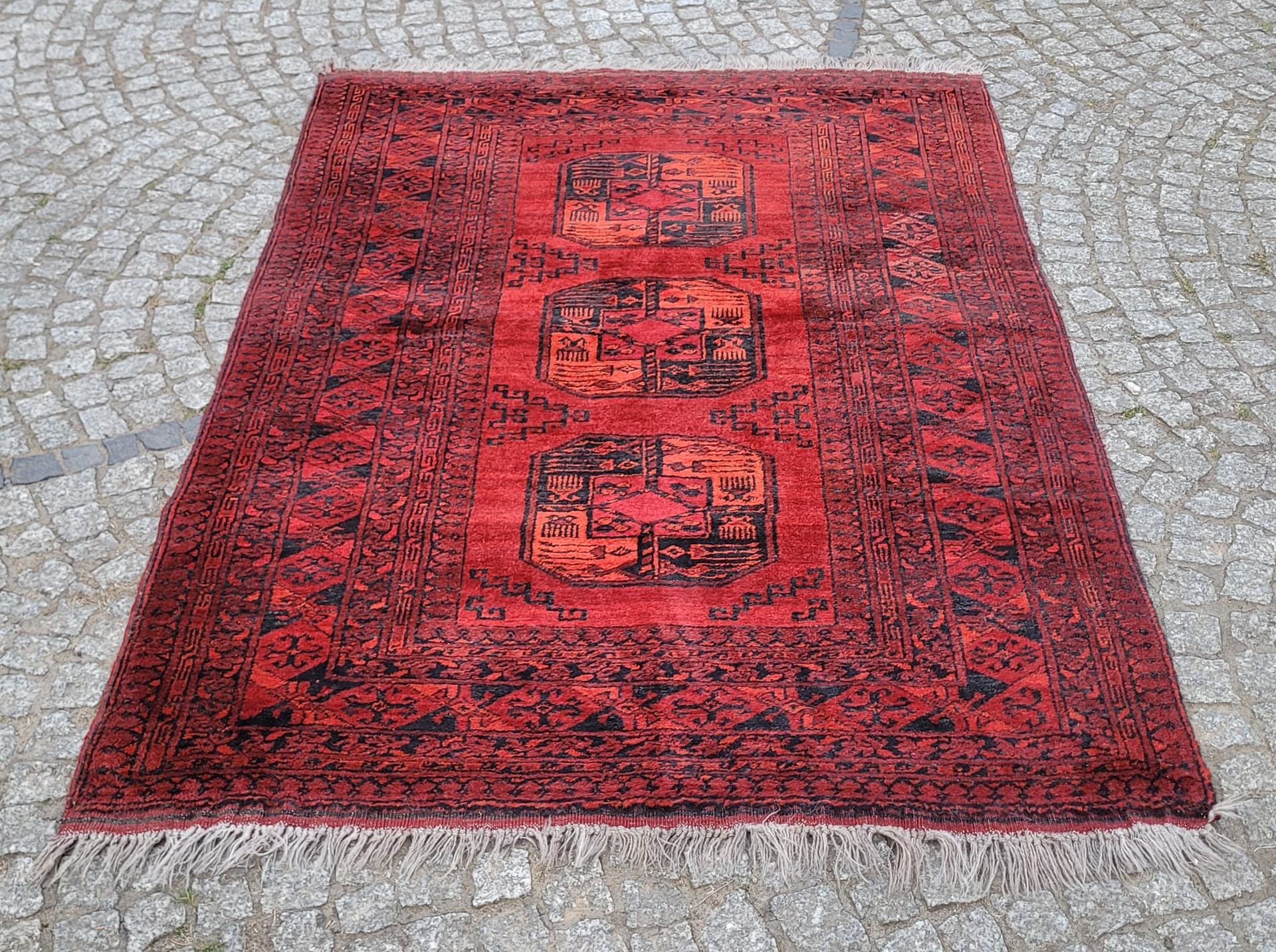 Dywan Afgan, 205x133 cm, czerwony, wełna, Afganistan, lata 70. - 304088