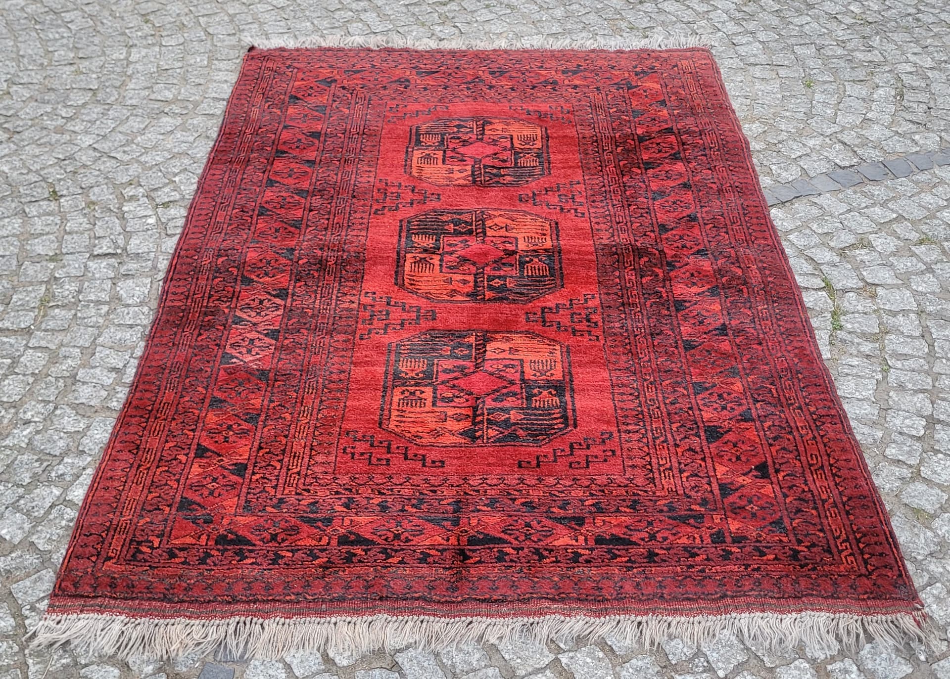 Dywan Afgan, 205x133 cm, czerwony, wełna, Afganistan, lata 70. - 304089