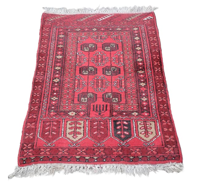 Dywan afgański, czerwony, wełna, Afganistan, 77x117 cm - WYMIARY