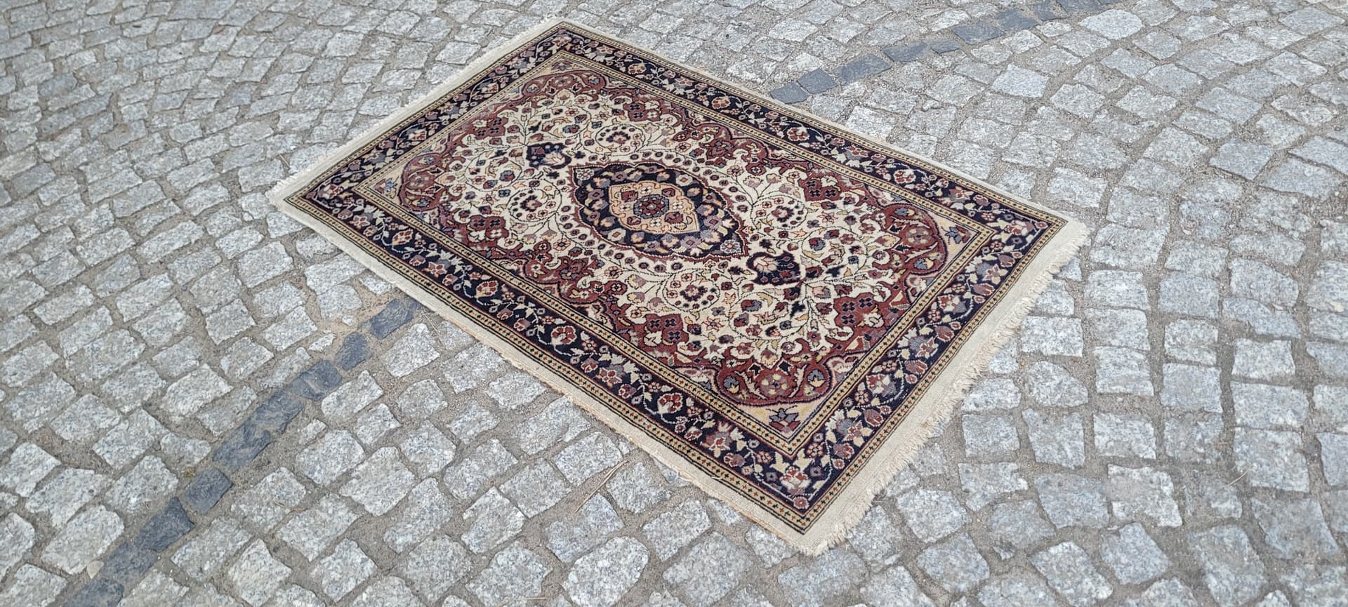 Rug Indo Tabriz 105x64 cm, beige red blue, wool cotton, India - 304169