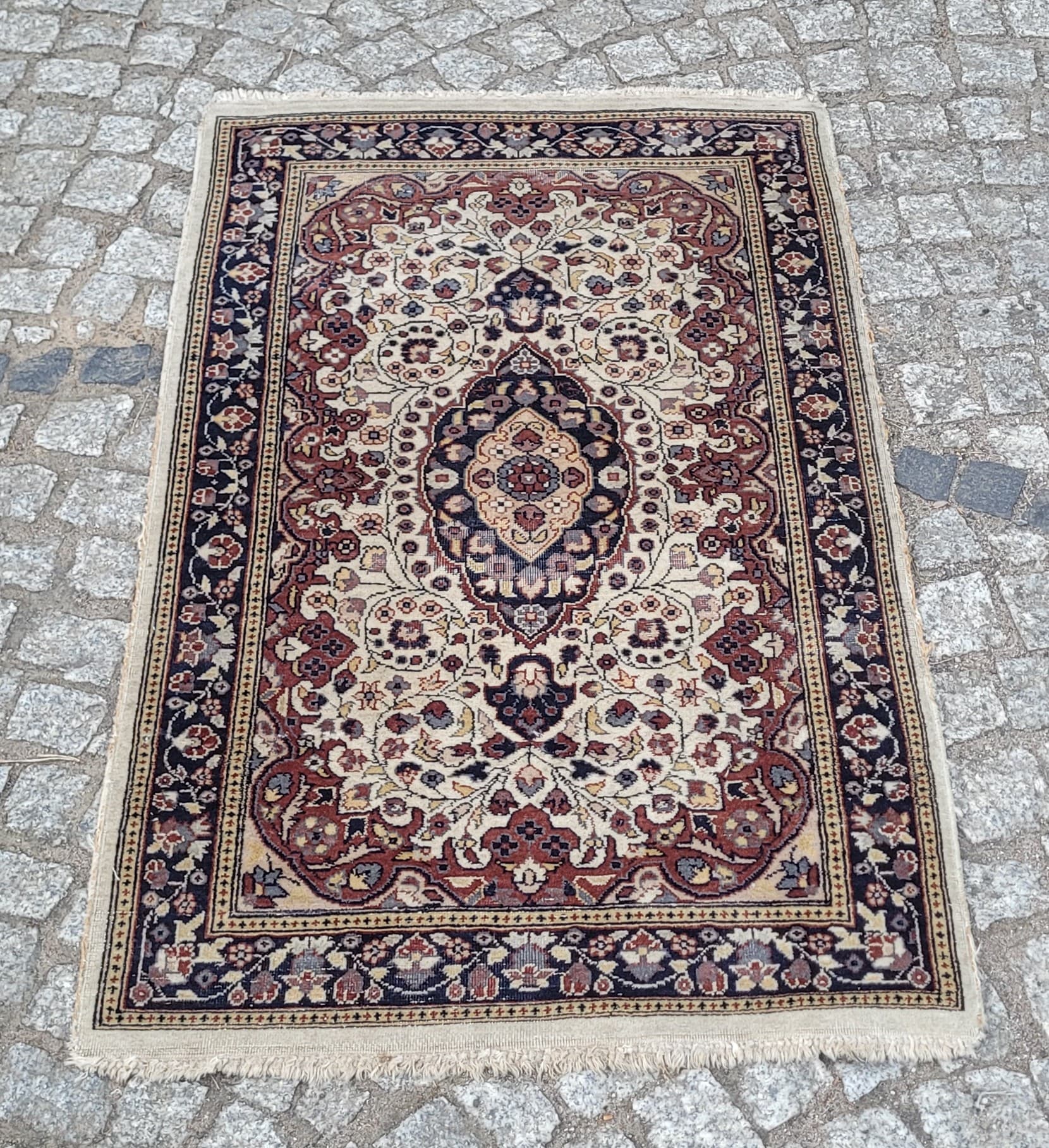 Rug Indo Tabriz 105x64 cm, beige red blue, wool cotton, India - 304160