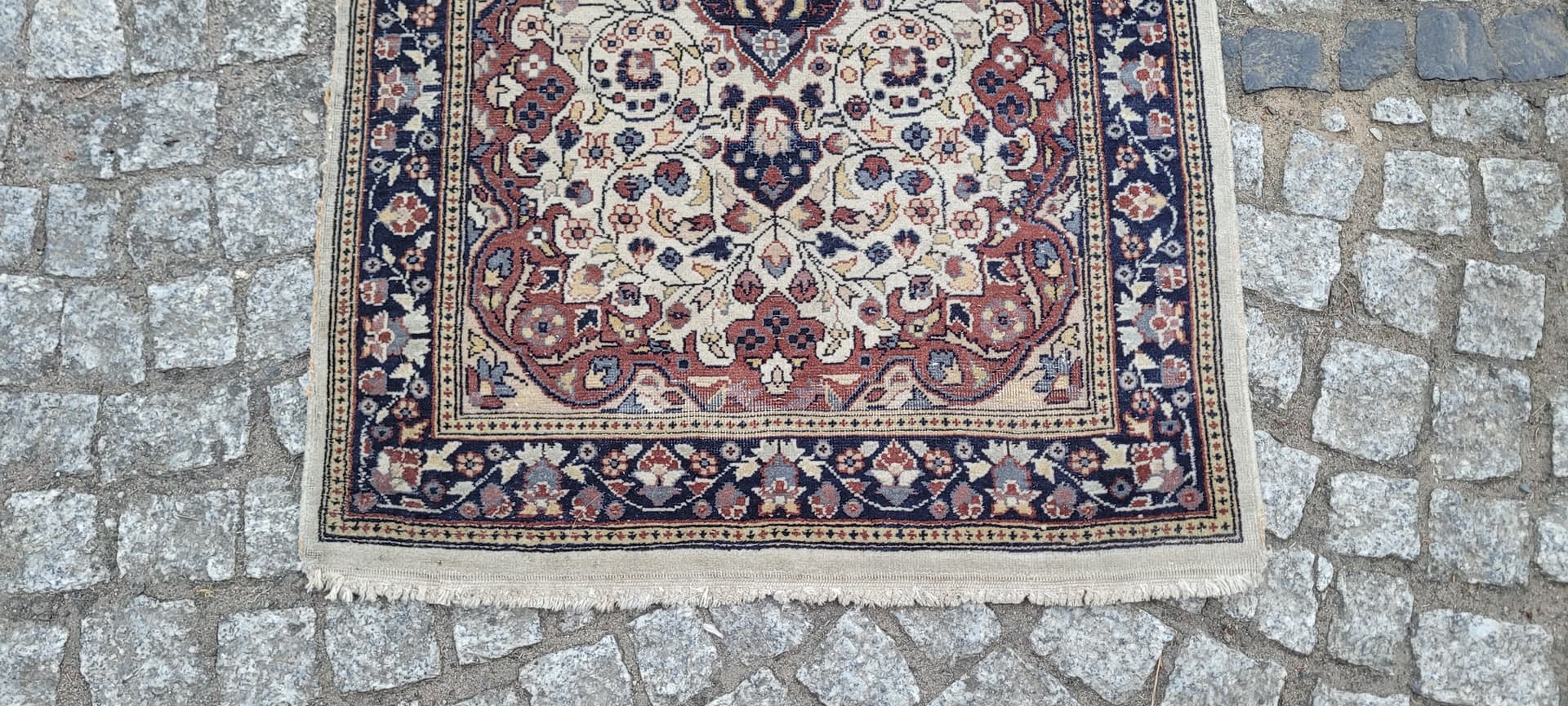 Rug Indo Tabriz 105x64 cm, beige red blue, wool cotton, India - 304158