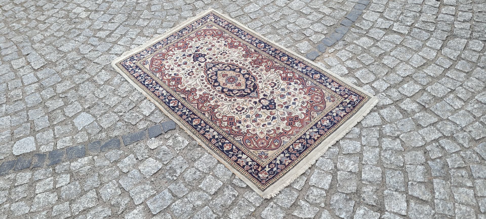 Rug Indo Tabriz 105x64 cm, beige red blue, wool cotton, India - 304166