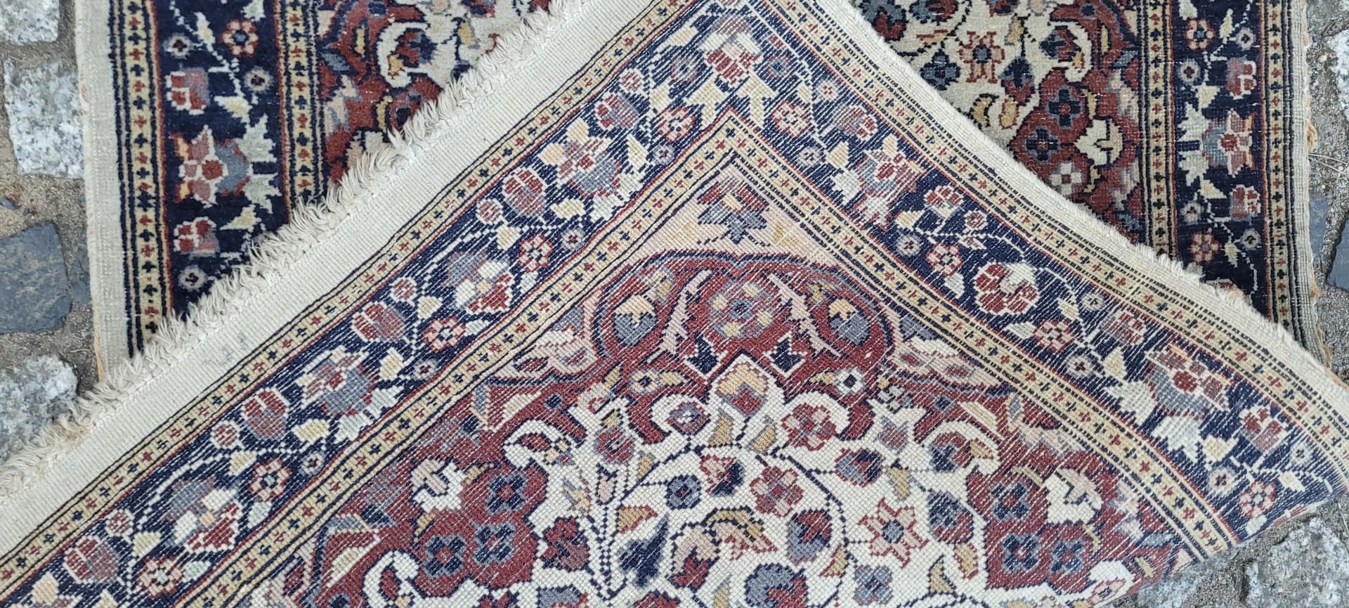 Rug Indo Tabriz 105x64 cm, beige red blue, wool cotton, India - 304172