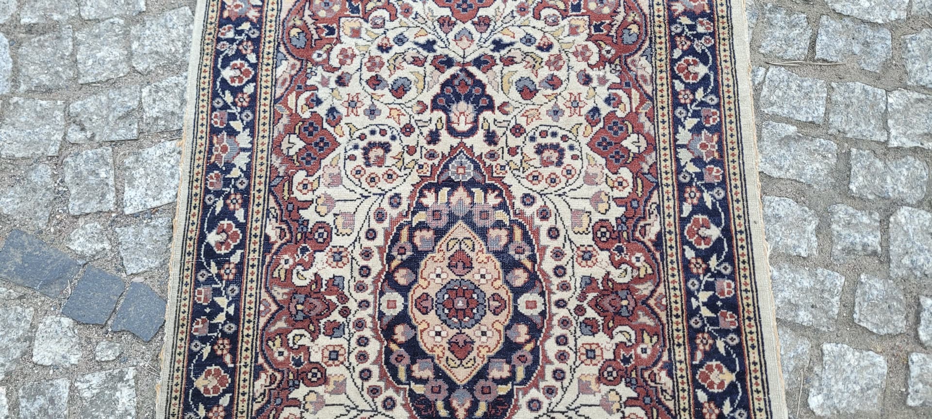 Rug Indo Tabriz 105x64 cm, beige red blue, wool cotton, India - 304159