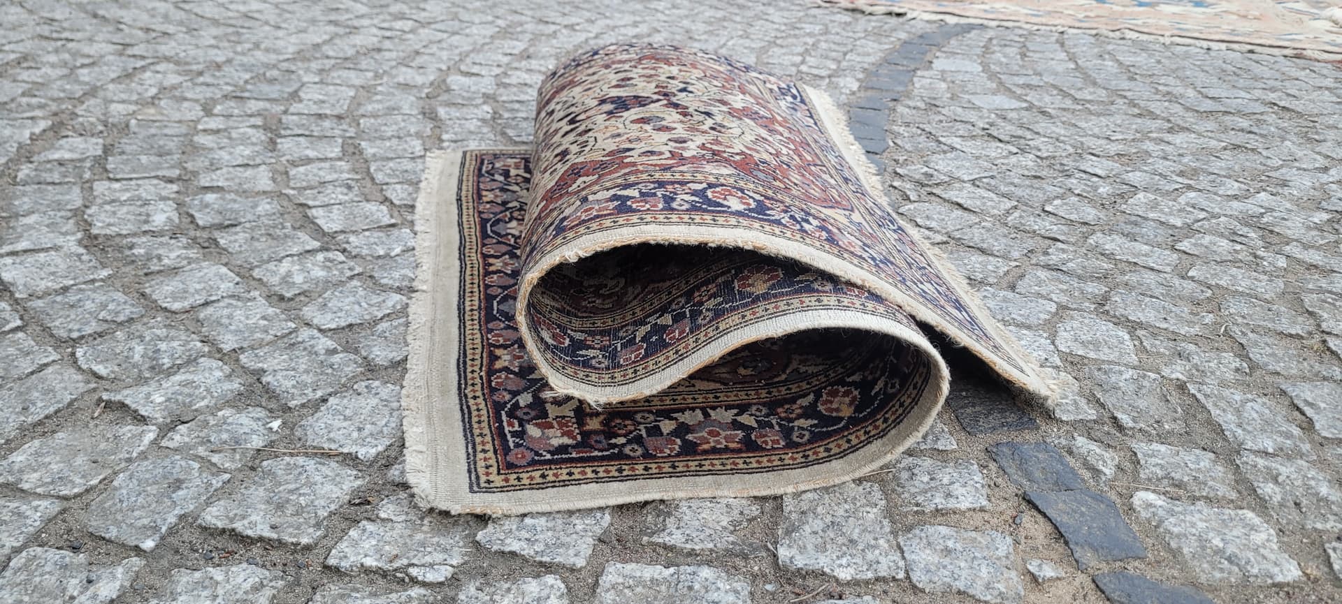 Rug Indo Tabriz 105x64 cm, beige red blue, wool cotton, India - 304164