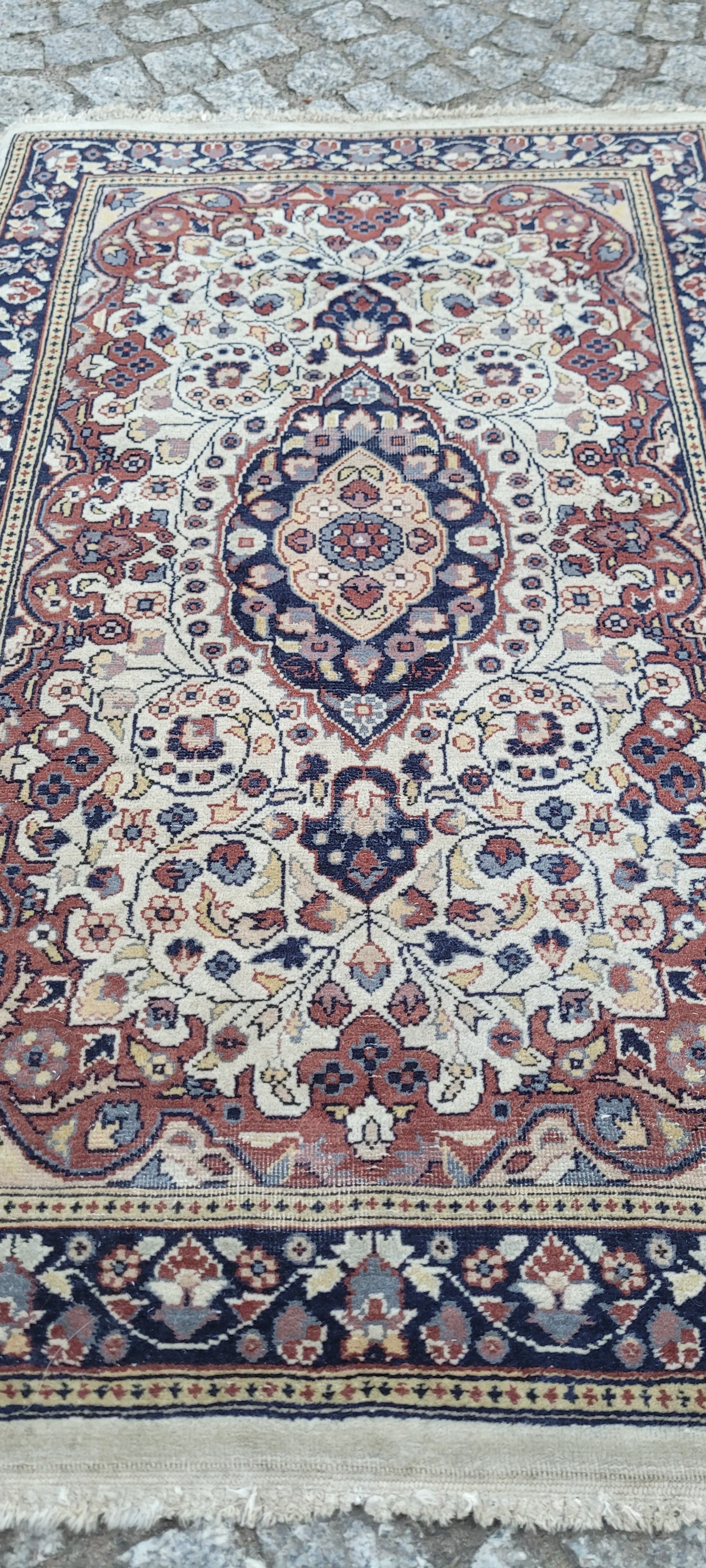 Rug Indo Tabriz 105x64 cm, beige red blue, wool cotton, India - 304167