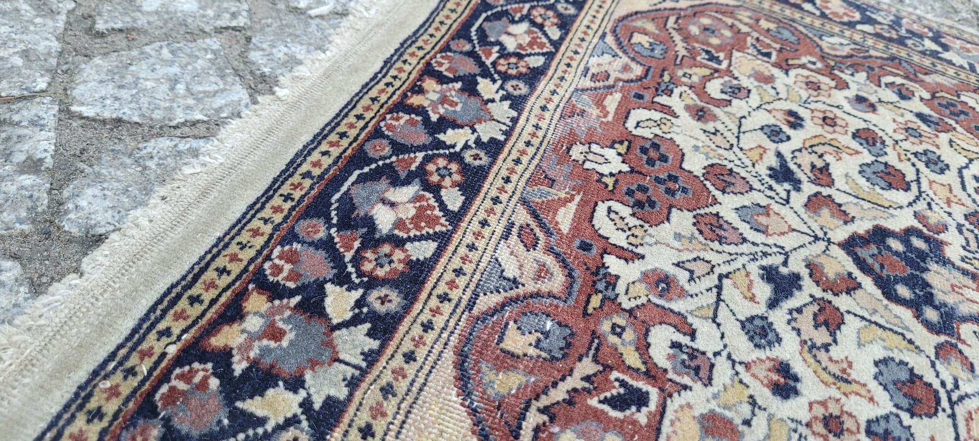 Rug Indo Tabriz 105x64 cm, beige red blue, wool cotton, India - 304165