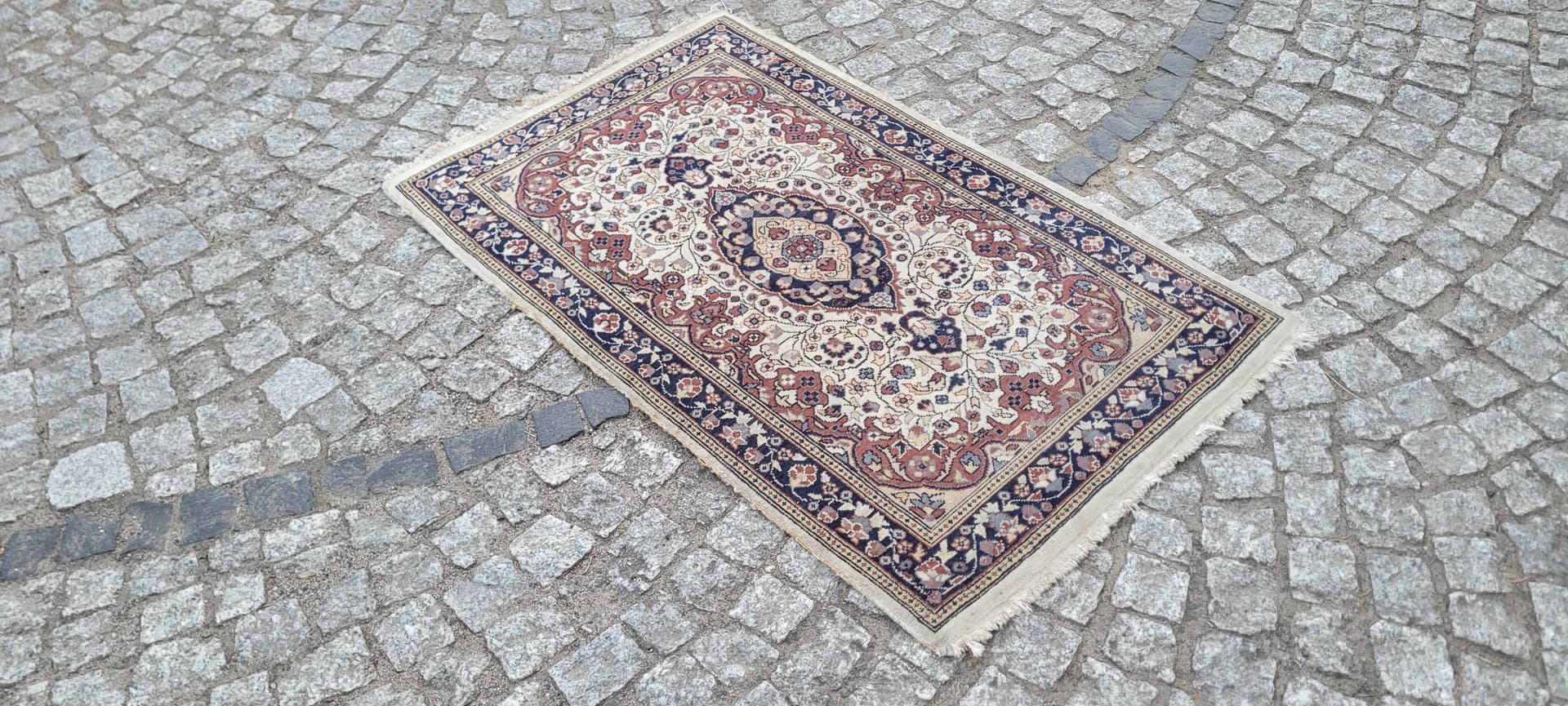Rug Indo Tabriz 105x64 cm, beige red blue, wool cotton, India - 304163