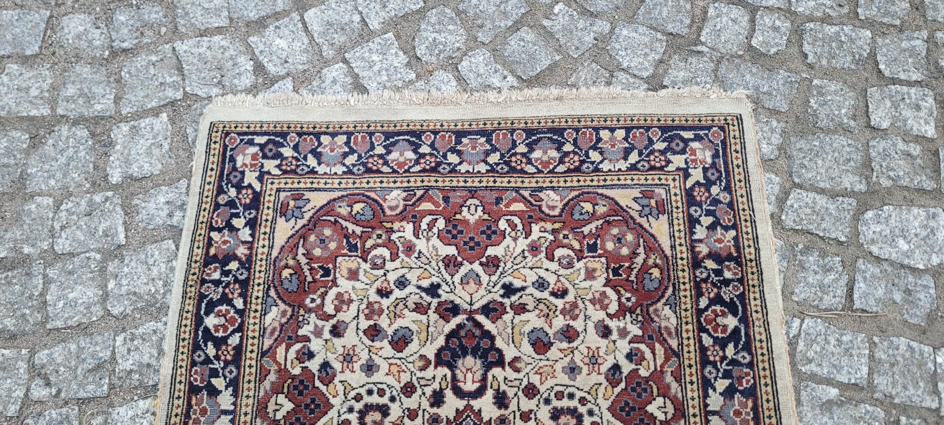 Rug Indo Tabriz 105x64 cm, beige red blue, wool cotton, India - 304170