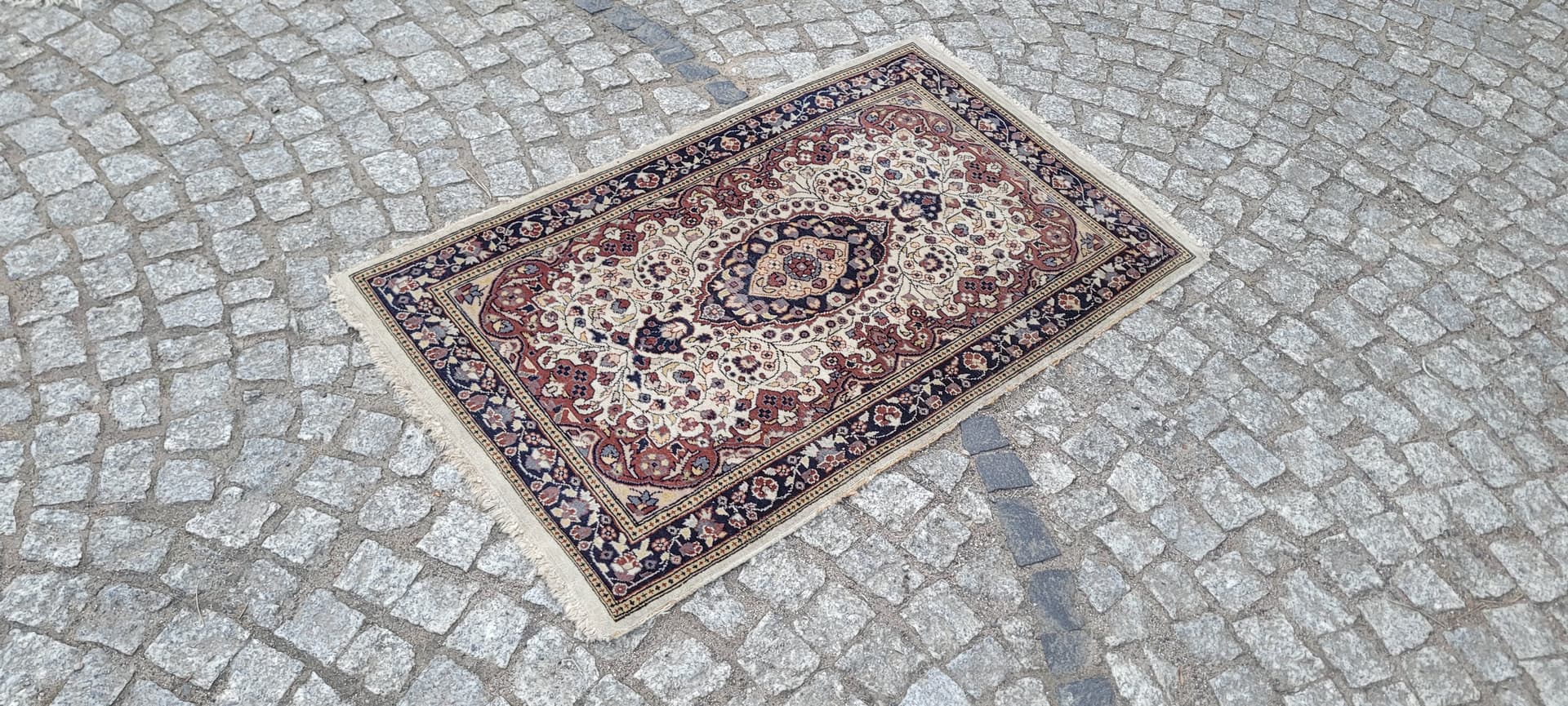 Rug Indo Tabriz 105x64 cm, beige red blue, wool cotton, India - 304168