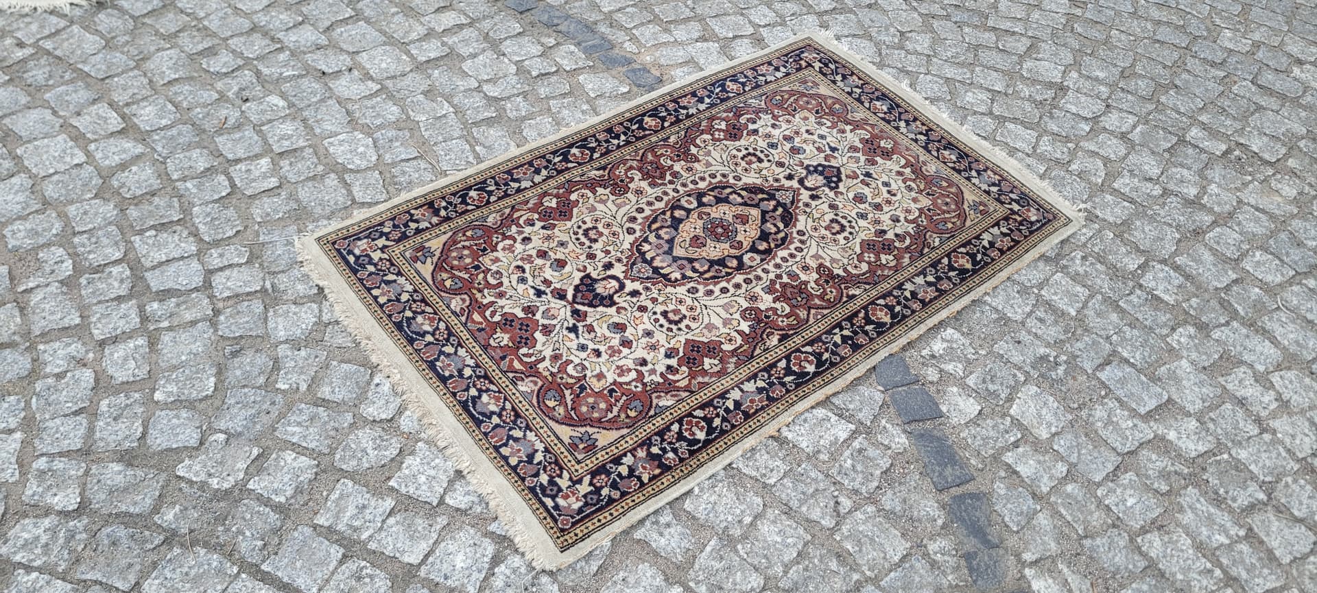 Rug Indo Tabriz 105x64 cm, beige red blue, wool cotton, India - 304171