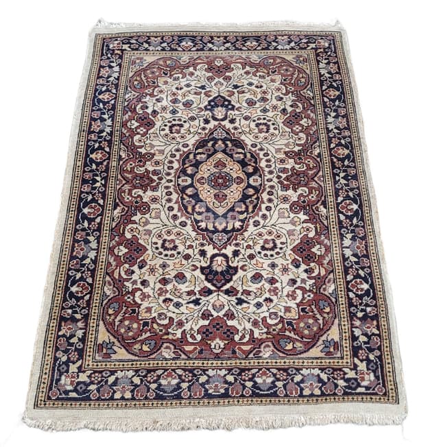 Rug Indo Tabriz 105x64 cm, beige red blue, wool cotton, India - DIMENSION