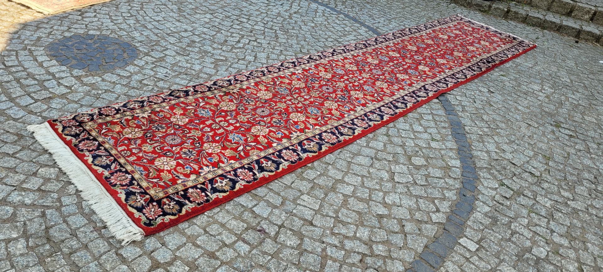 Runner Indo Tebriz 90x390 cm, red multicolor, wool cotton, India - 304240