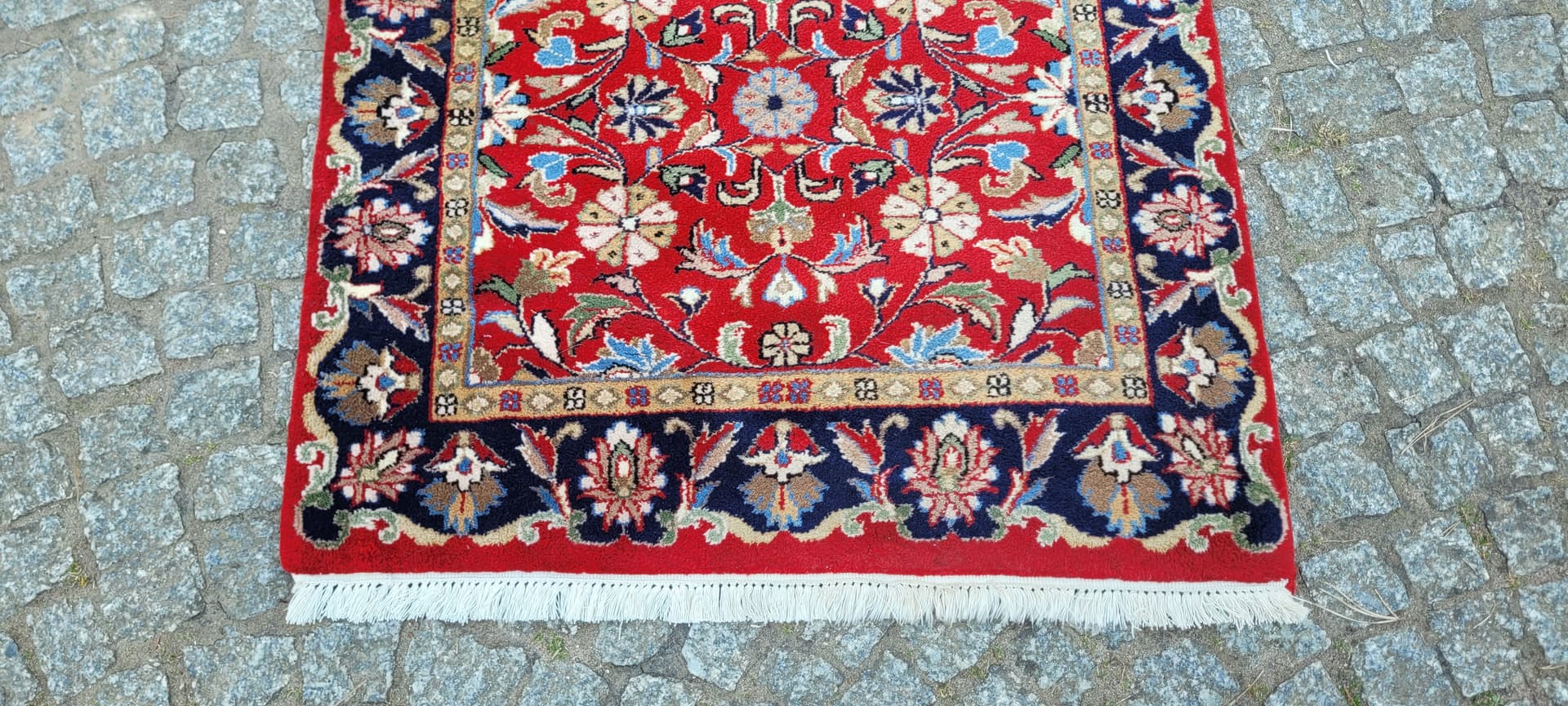 Runner Indo Tebriz 90x390 cm, red multicolor, wool cotton, India - 304238