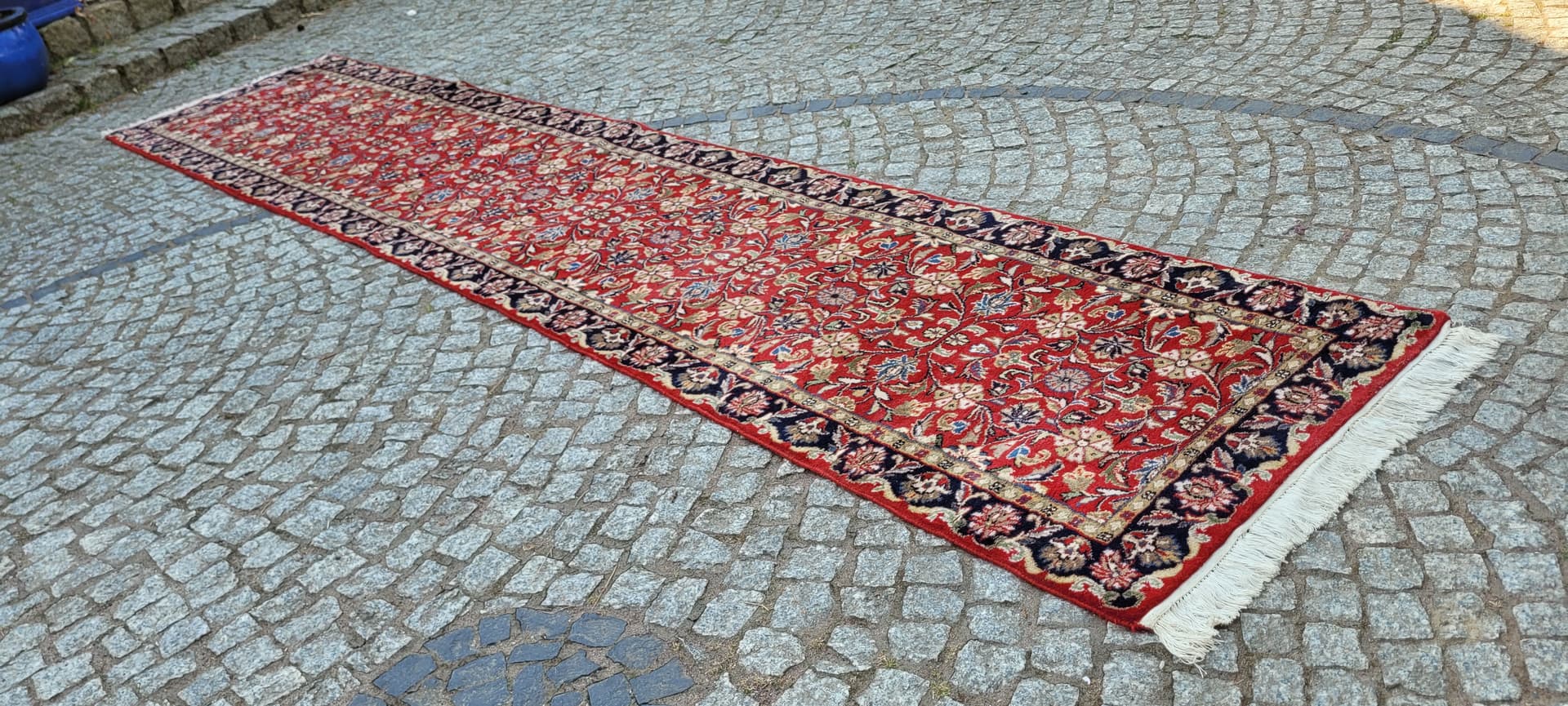 Runner Indo Tebriz 90x390 cm, red multicolor, wool cotton, India - 304234