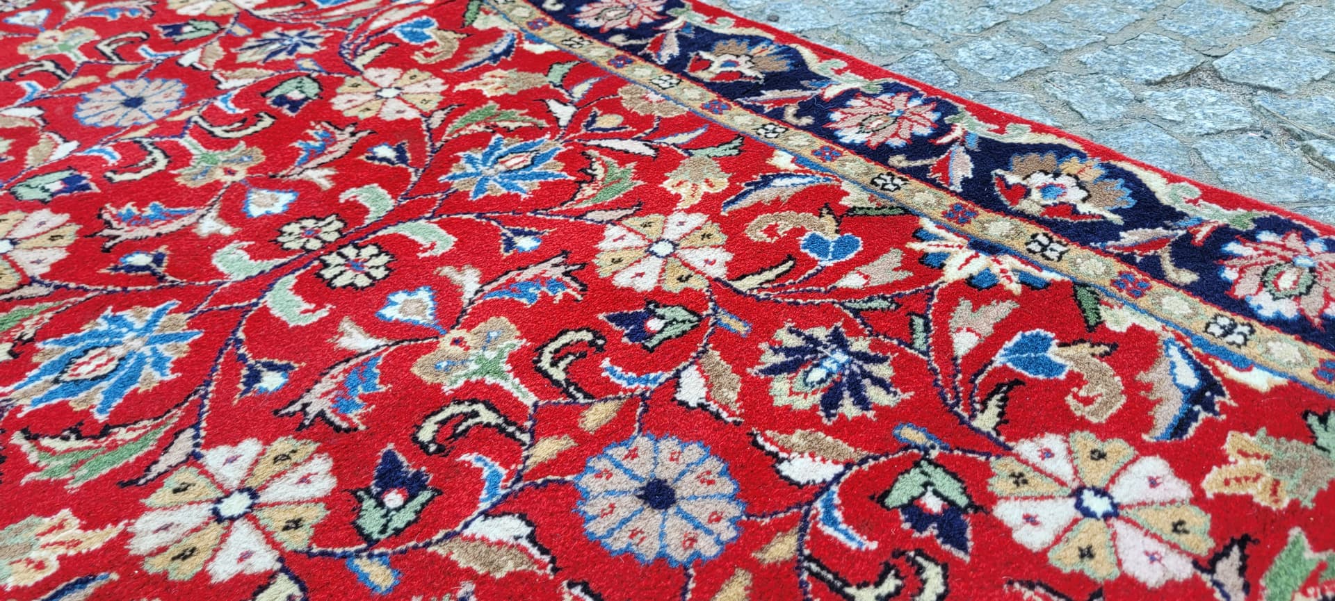 Runner Indo Tebriz 90x390 cm, red multicolor, wool cotton, India - 304236